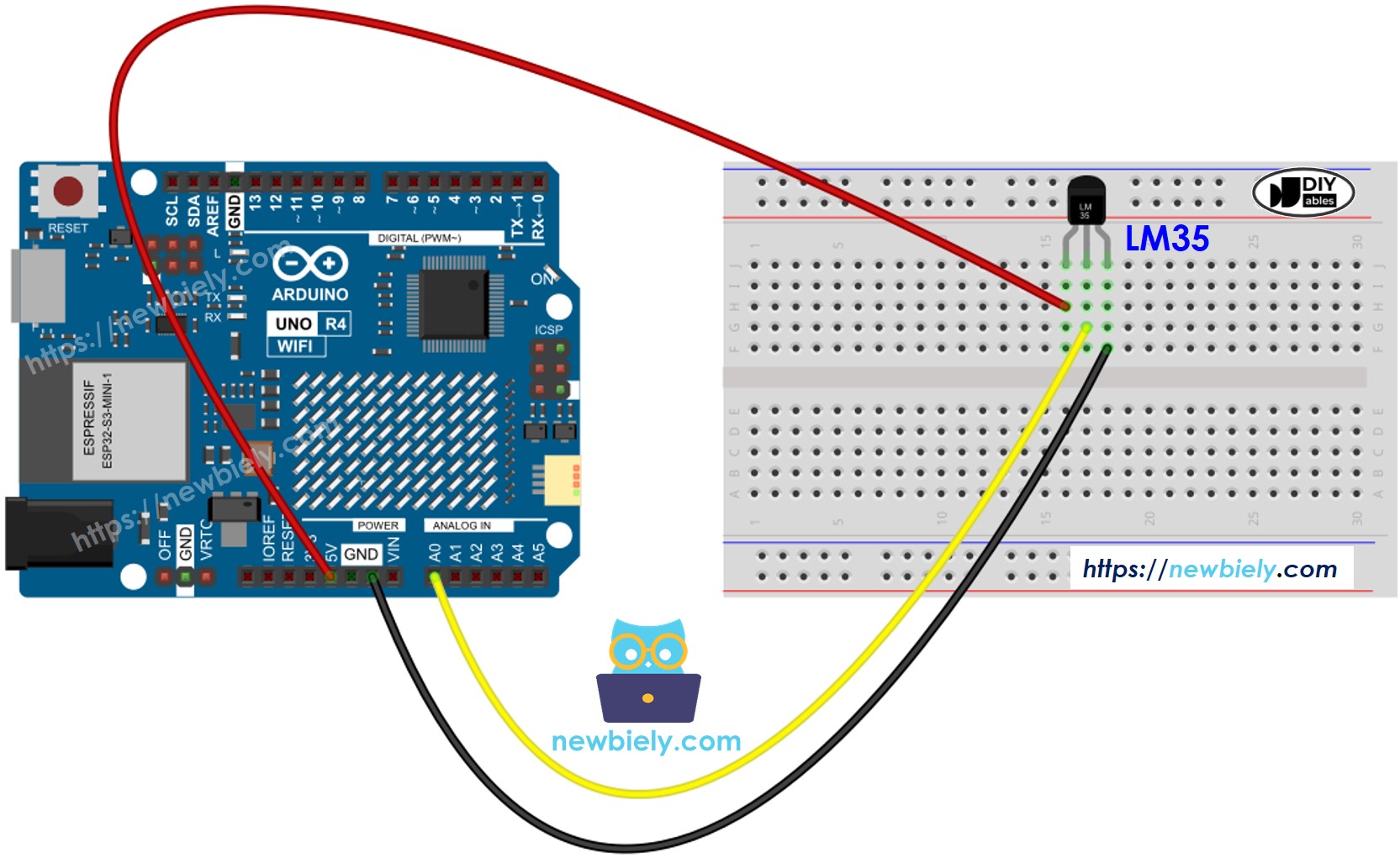 Arduino UNO R4 LM35-Temperatursensor Schaltplan