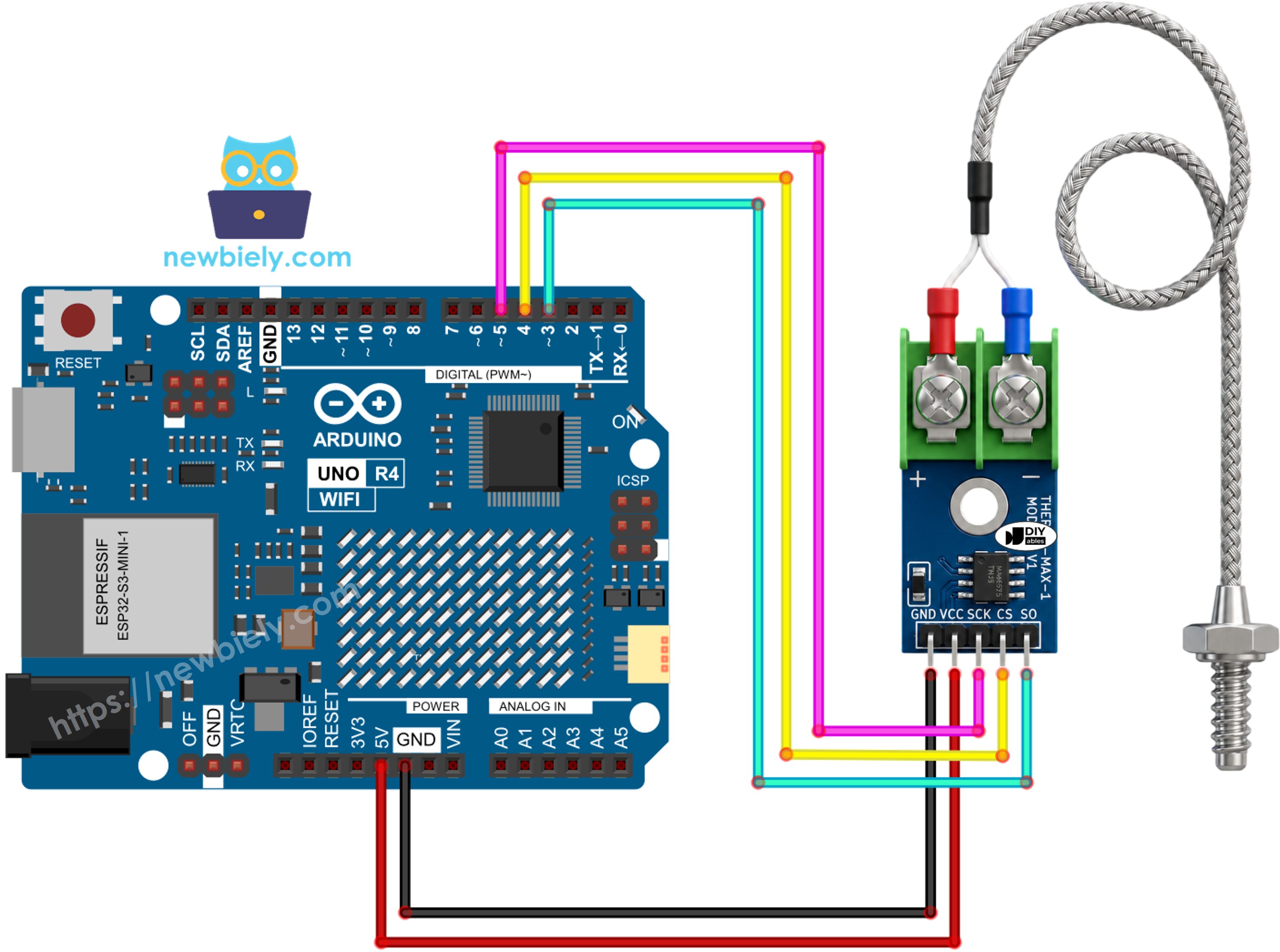 Schaltplan Arduino UNO R4 MAX6675-Thermoelement-Modul