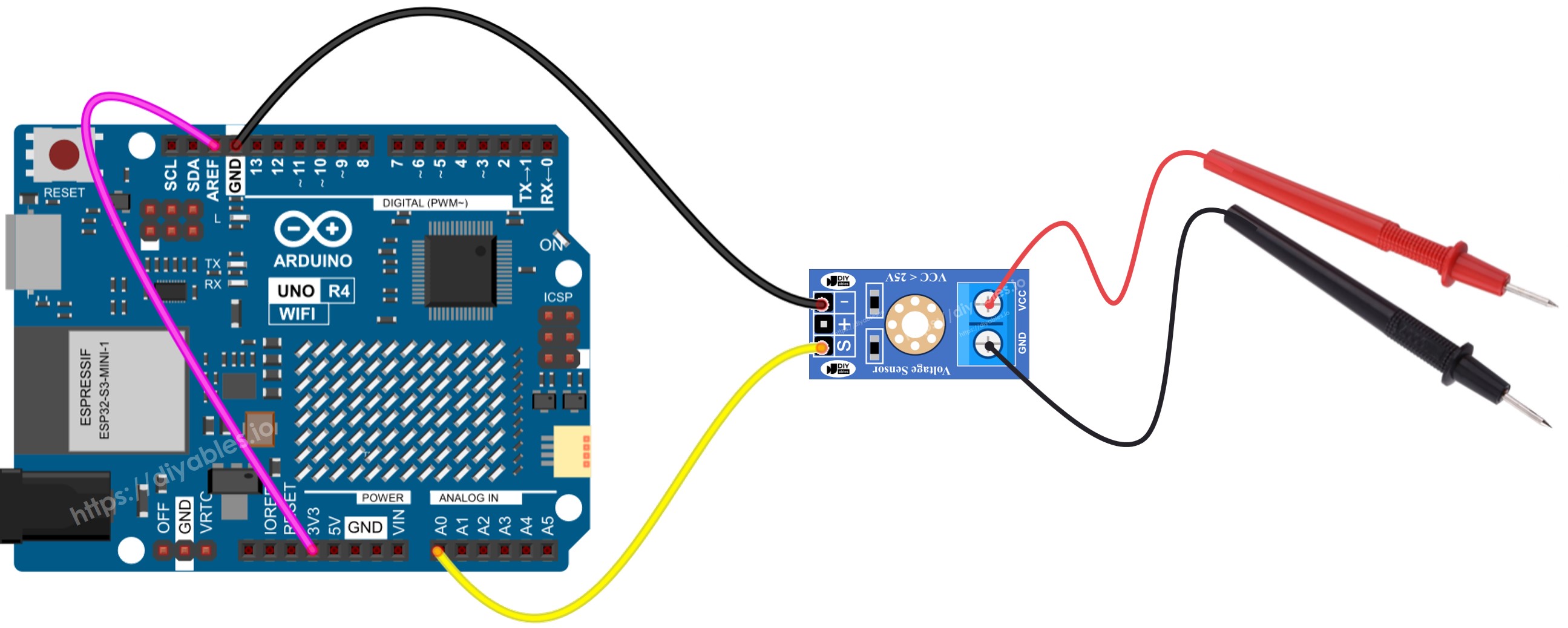 Arduino UNO R4 misst Spannung – Schaltplan