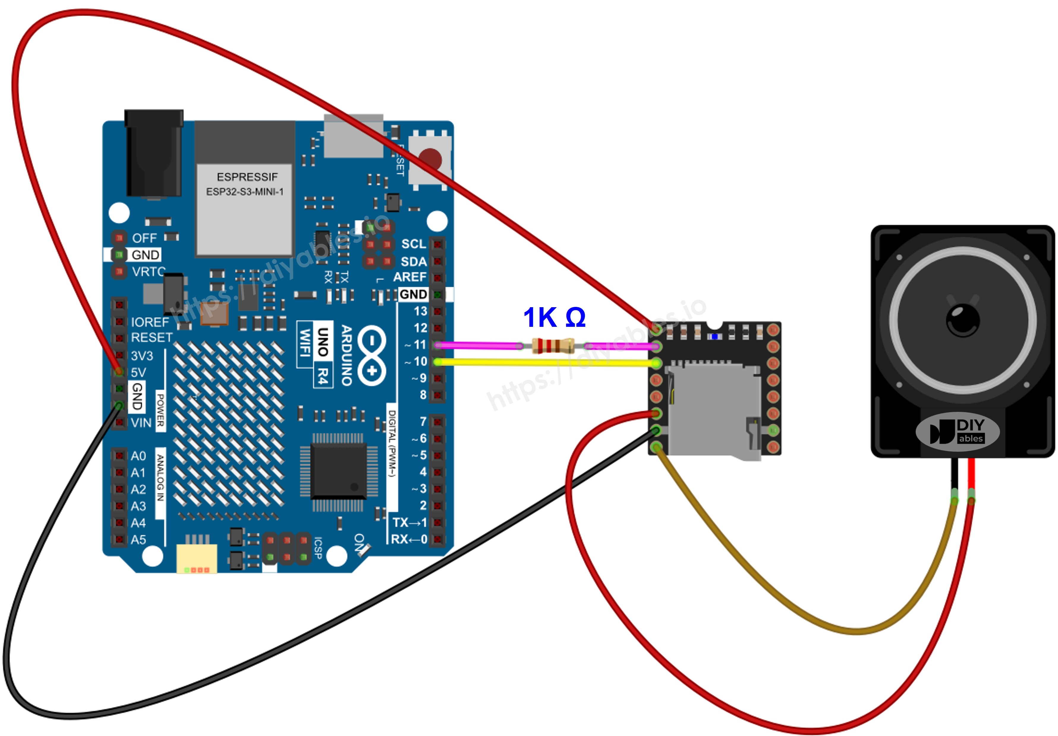 Arduino Uno R4 Mini-MP3-Player-Verdrahtungsdiagramm