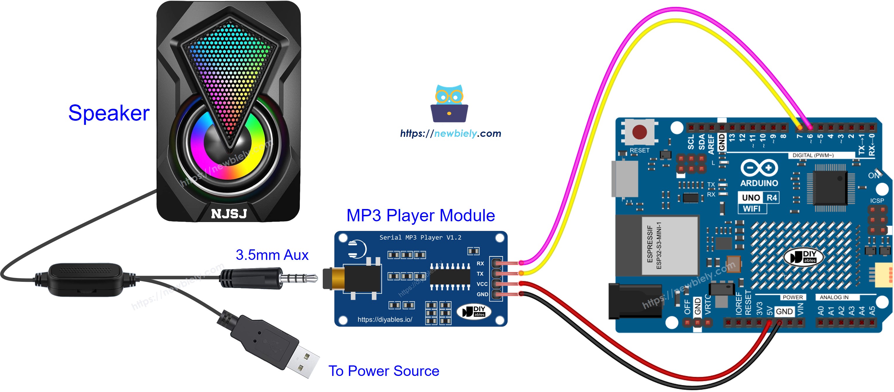 Arduino UNO R4 MP3-Player-Modul Schaltplan