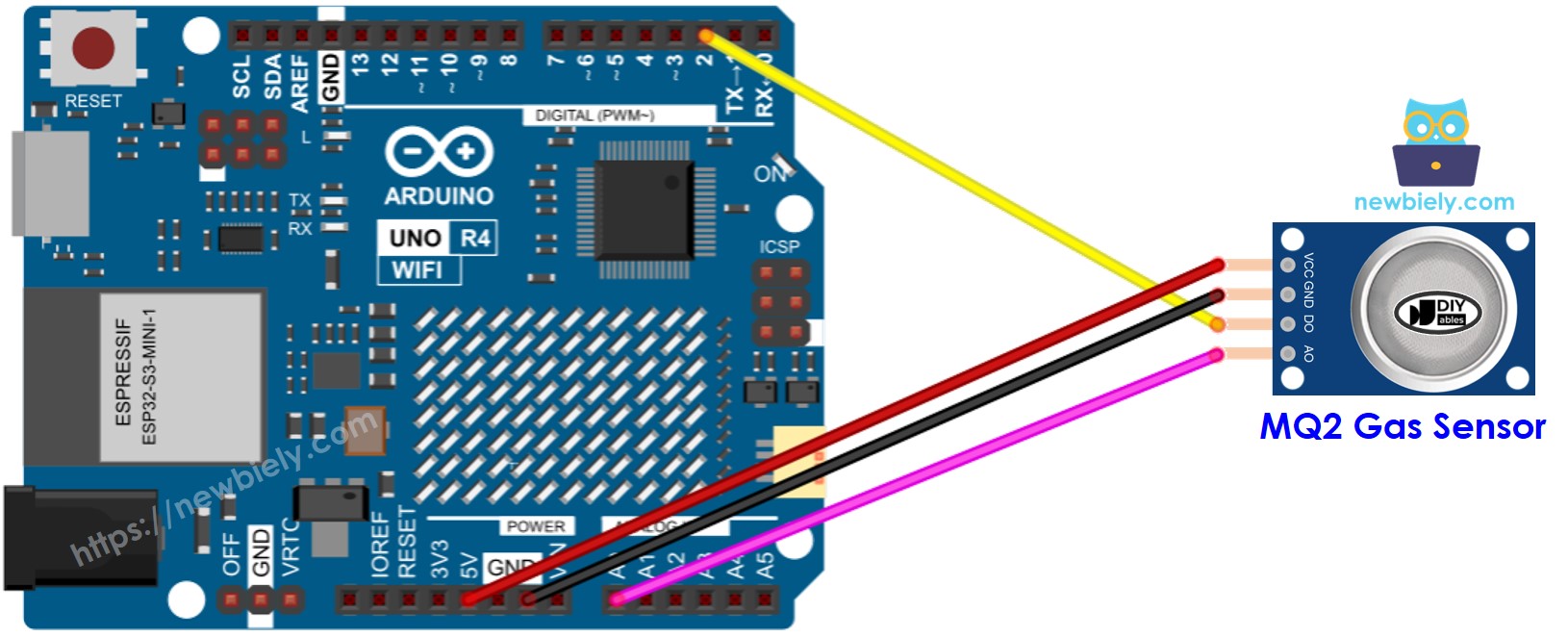 Arduino UNO R4 MQ-2-Gassensor-Verdrahtungsdiagramm