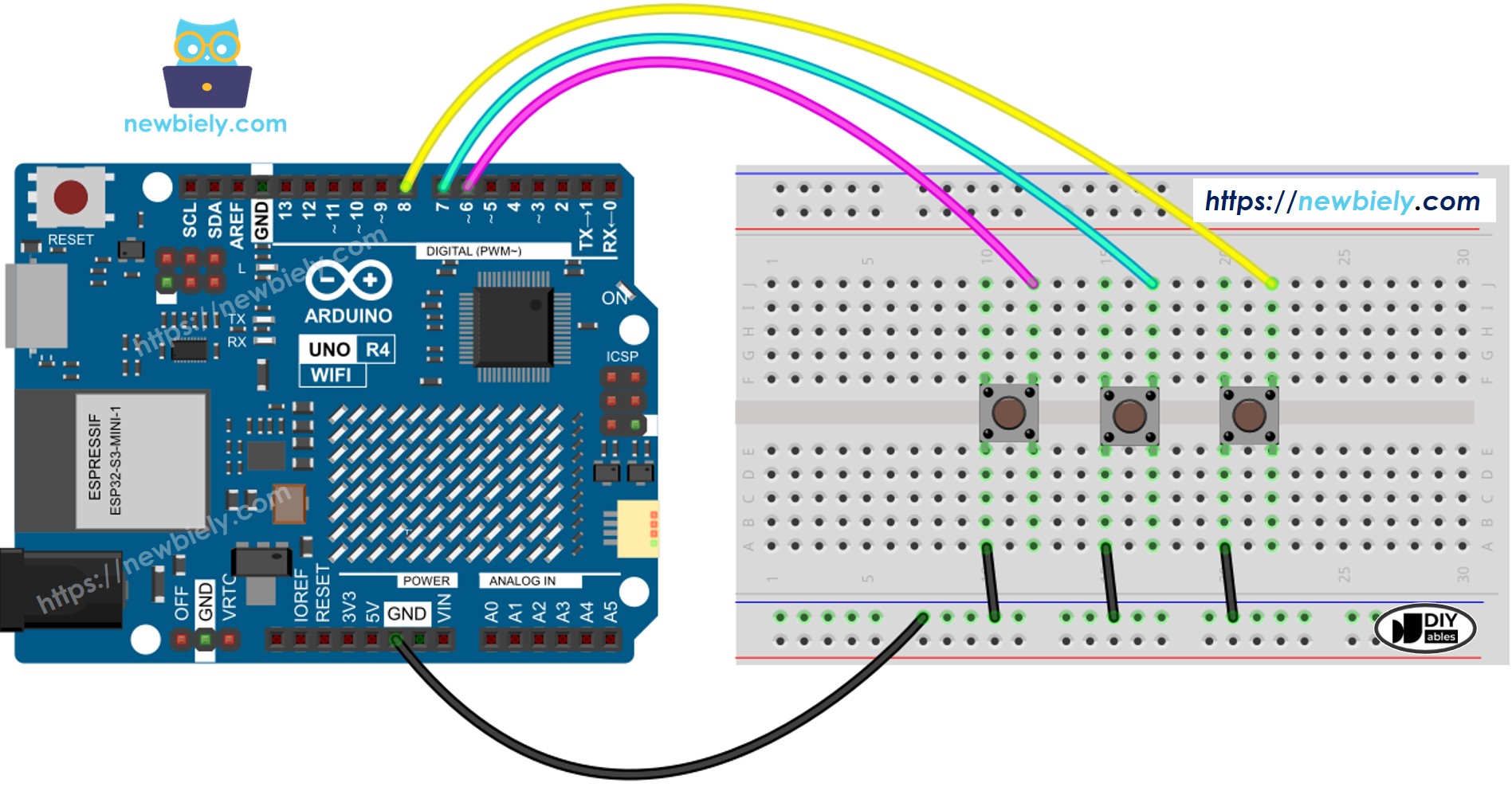 Arduino UNO R4 Button-Bibliothek Verdrahtungsdiagramm