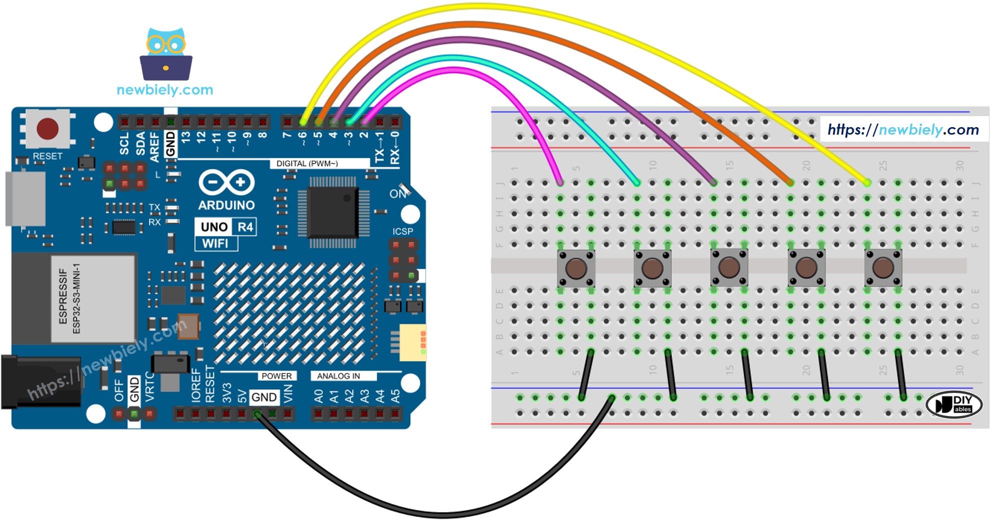 Arduino UNO R4 Schaltplan mit mehreren Tasten