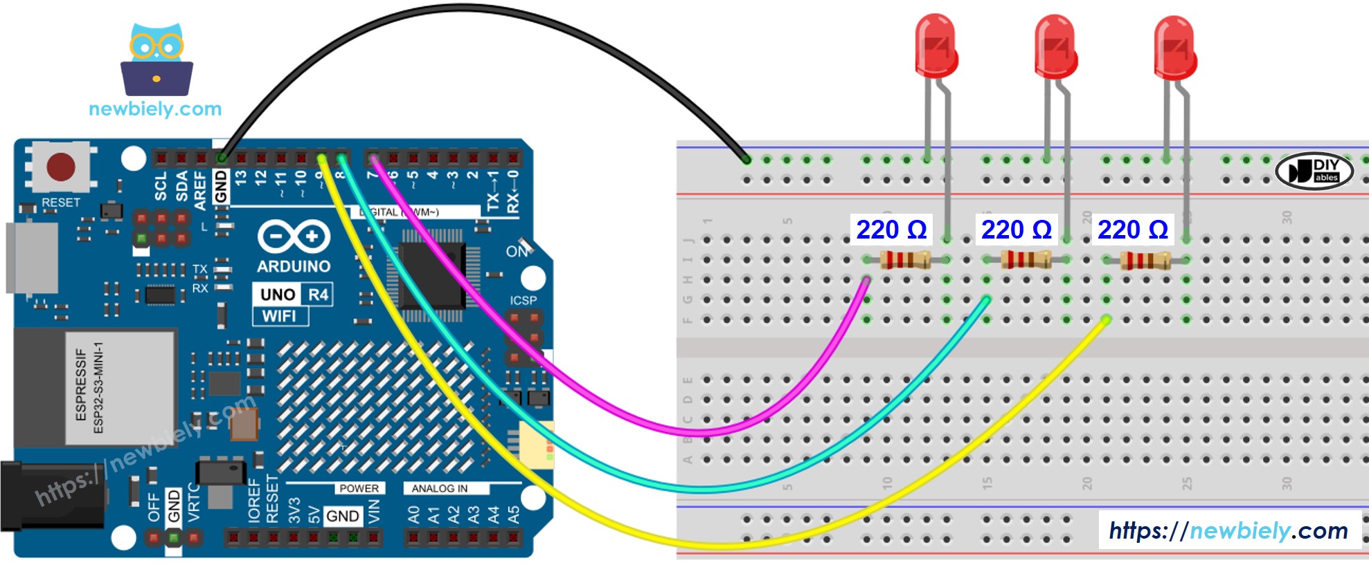 Arduino UNO R4 Schaltplan für mehrere LEDs
