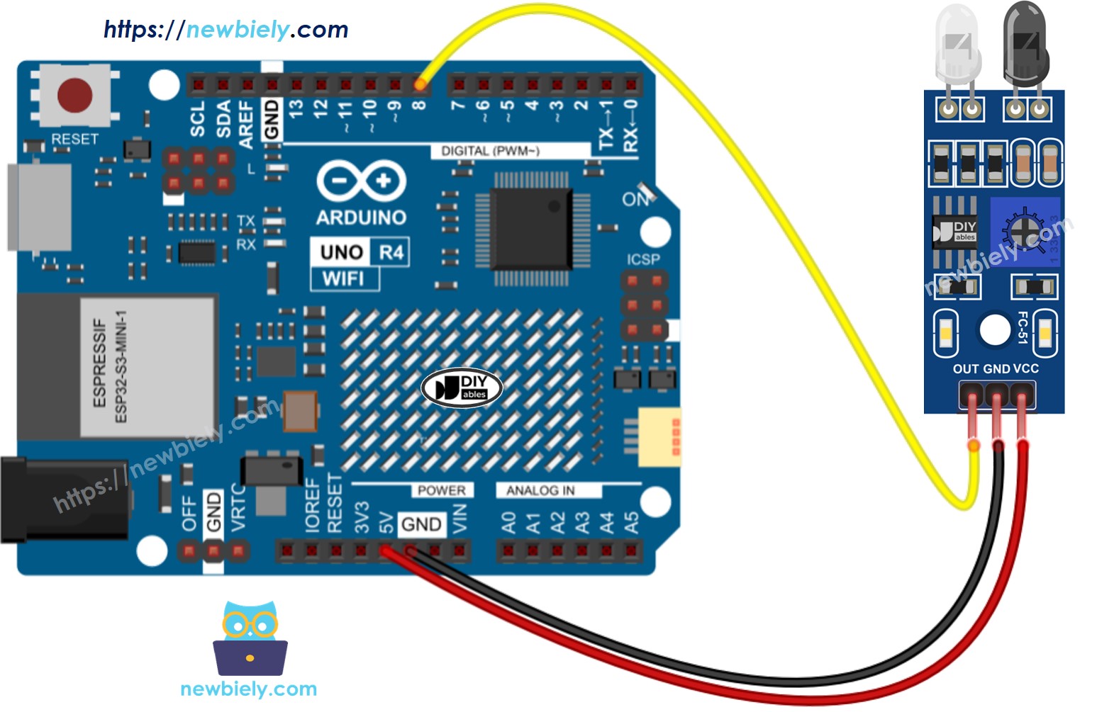 Arduino UNO R4 IR-Hindernisvermeidungssensor Verdrahtungsdiagramm