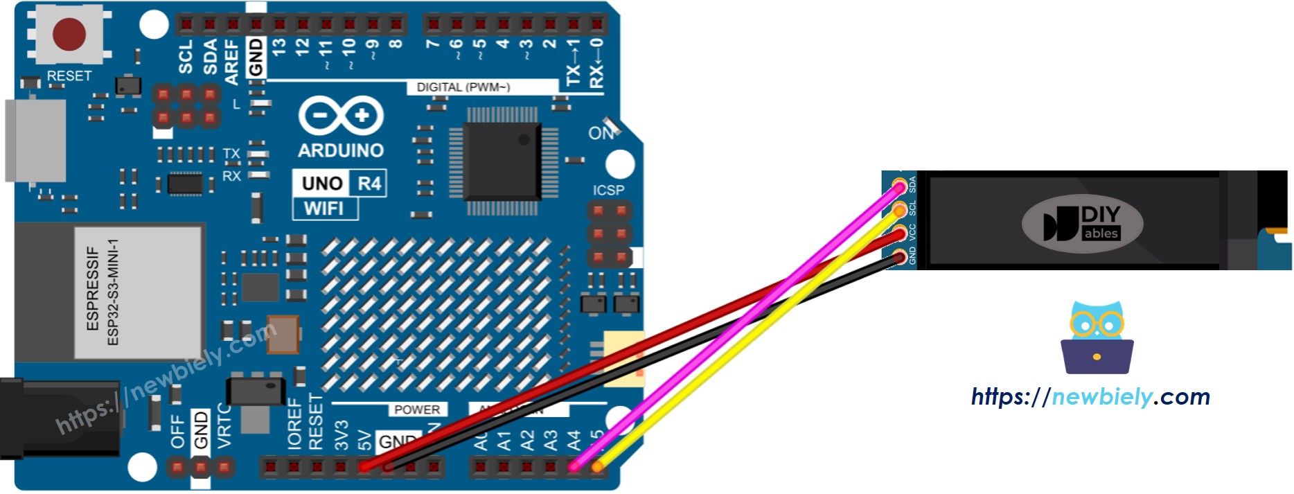 Arduino UNO R4 OLED 128x32 Verdrahtungsdiagramm
