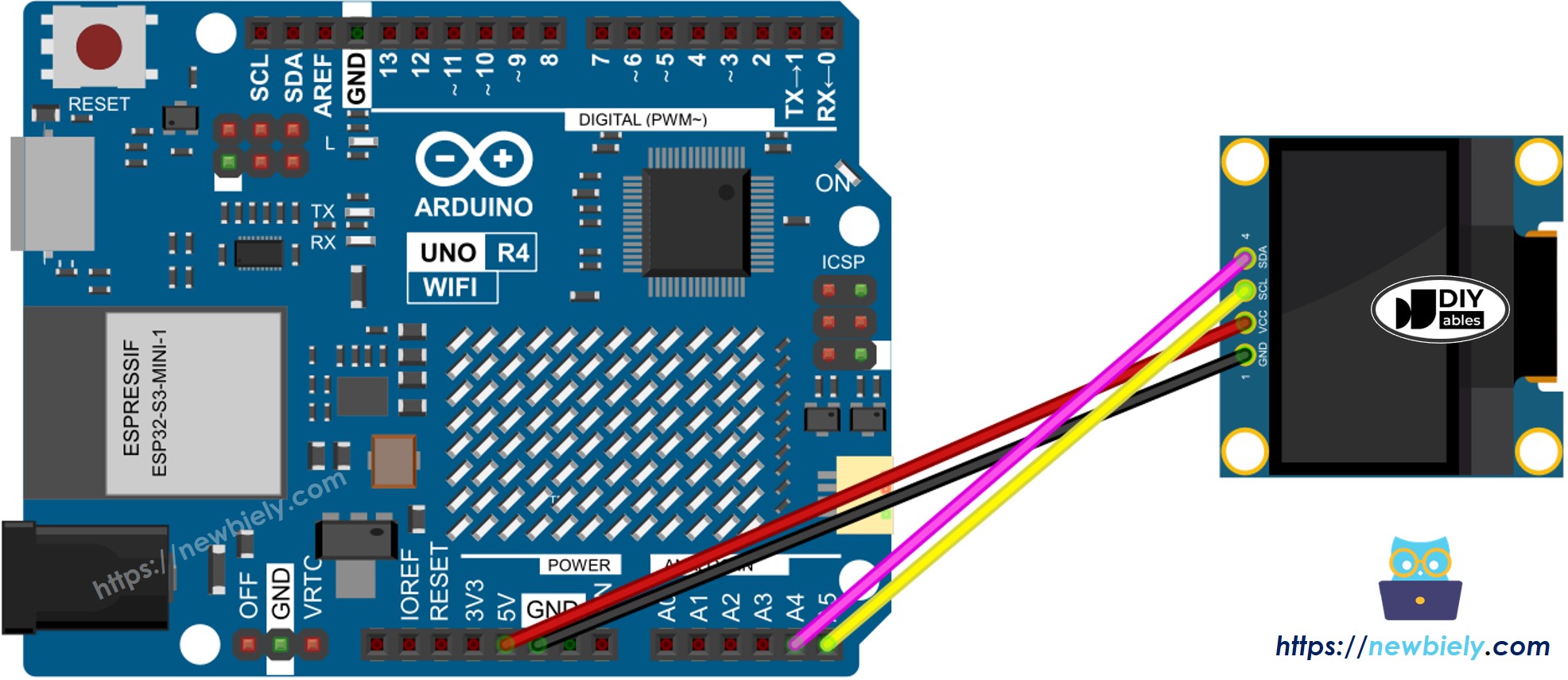 Arduino UNO R4 OLED 128×64 Verdrahtungsdiagramm