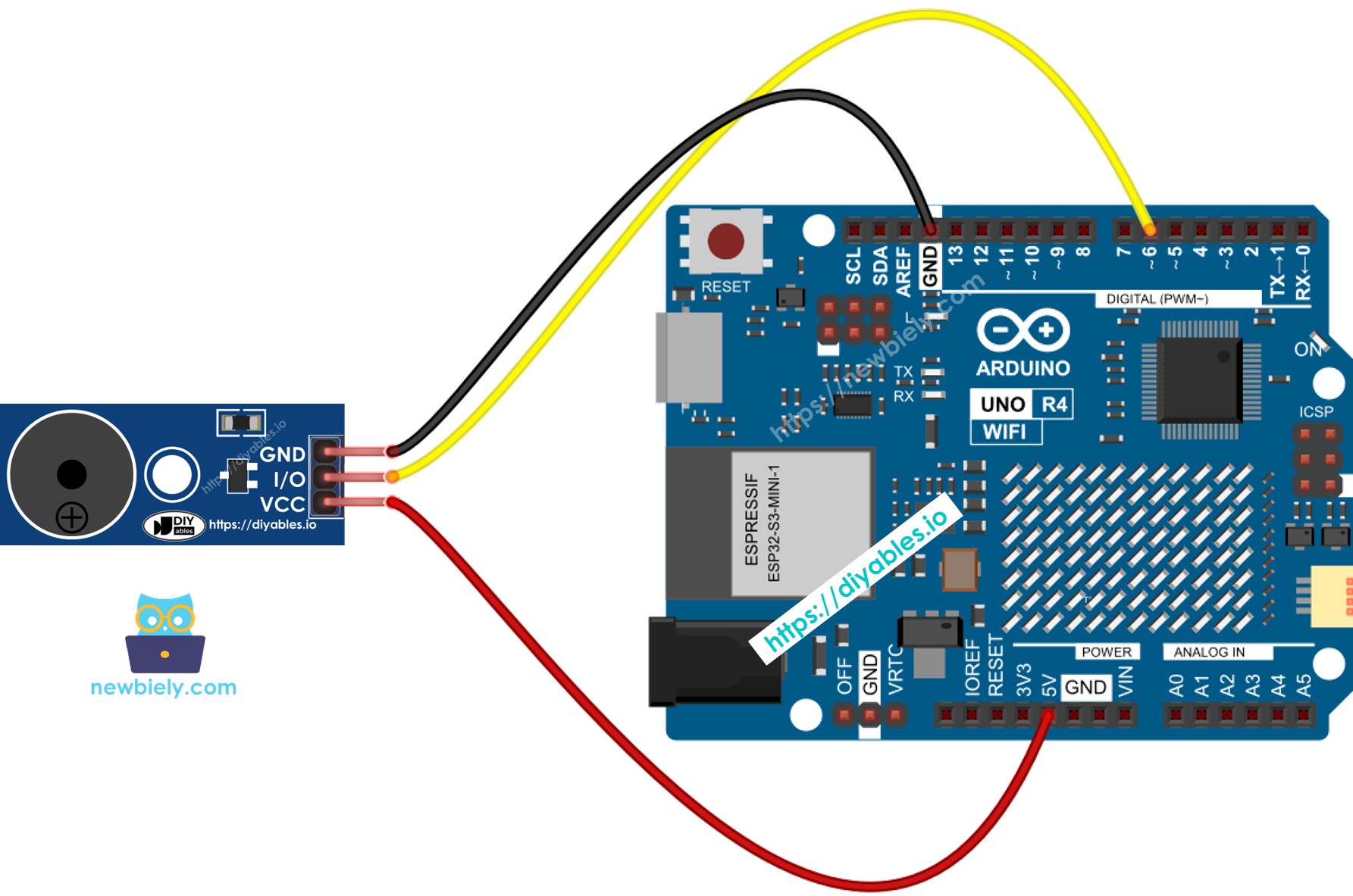 Arduino UNO R4 Buzzer-Modul Verdrahtungsdiagramm
