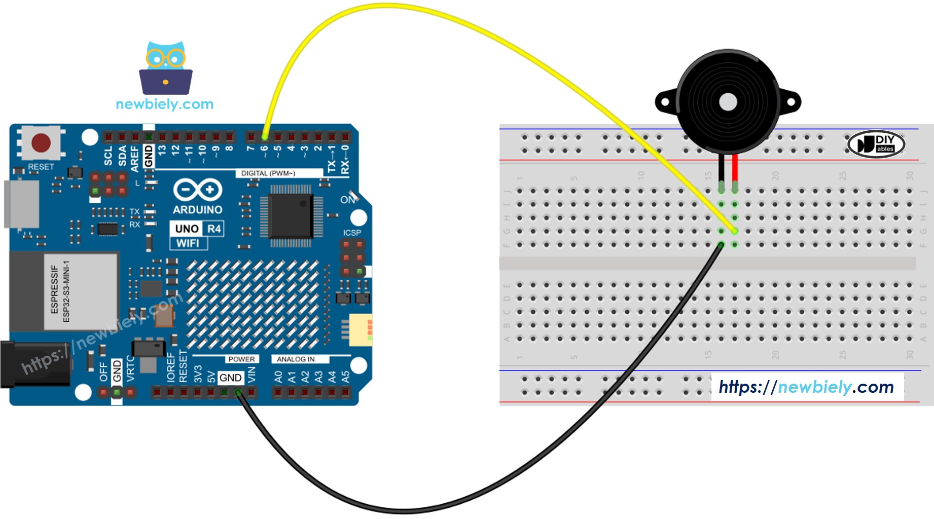 Arduino UNO R4 Buzzer-Verdrahtungsdiagramm