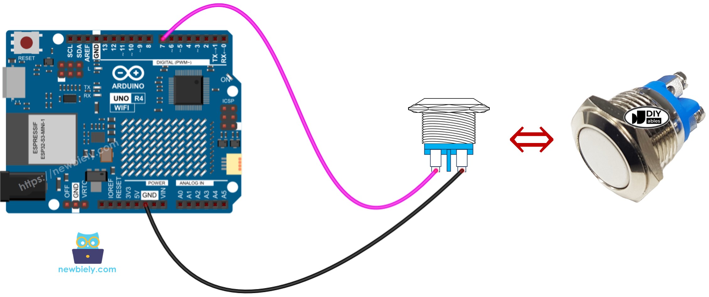 Arduino UNO R4 Zweipoliger Drucktaster Verdrahtungsdiagramm