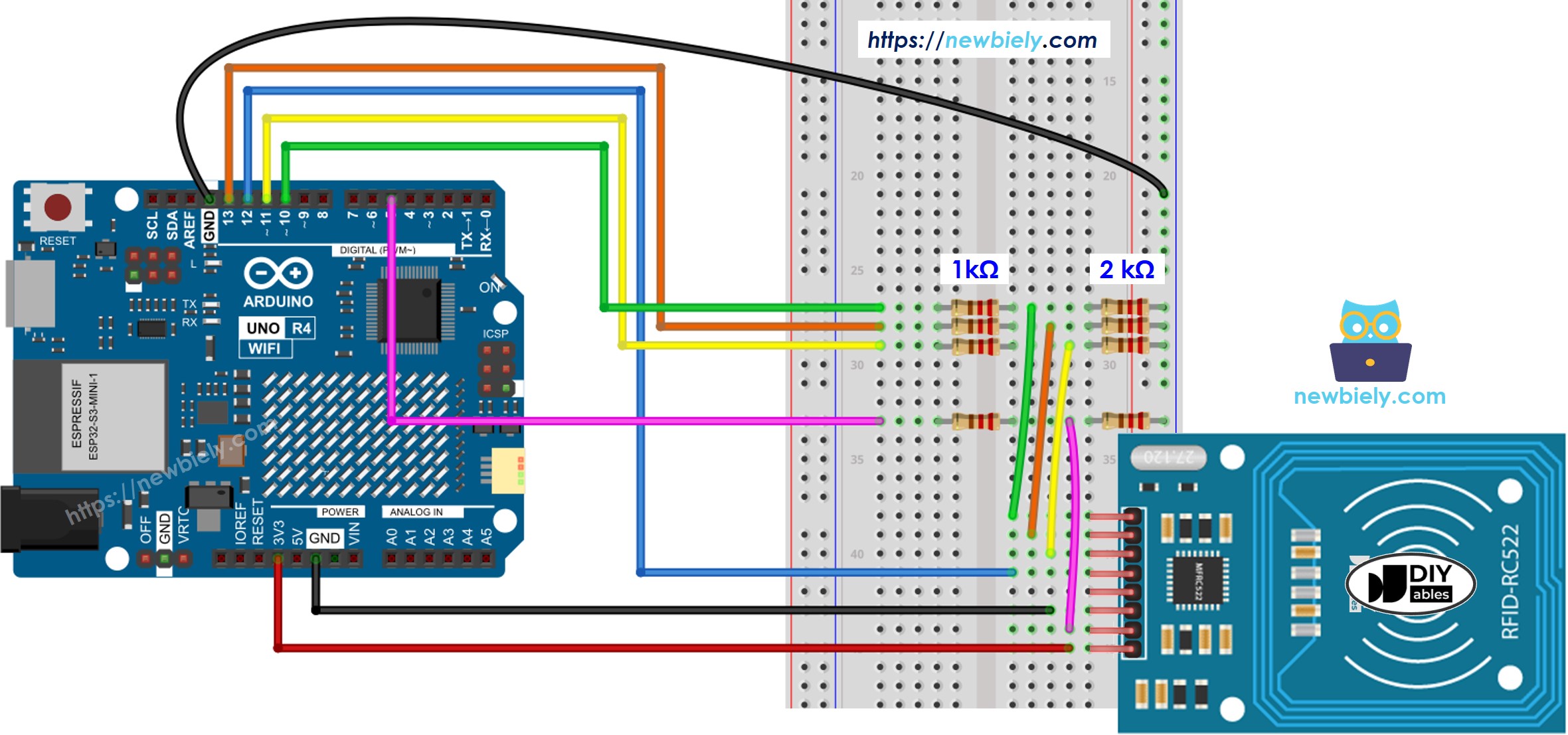 Arduino UNO R4 RFID RC522 mit spannungsregulierendem Schaltplan