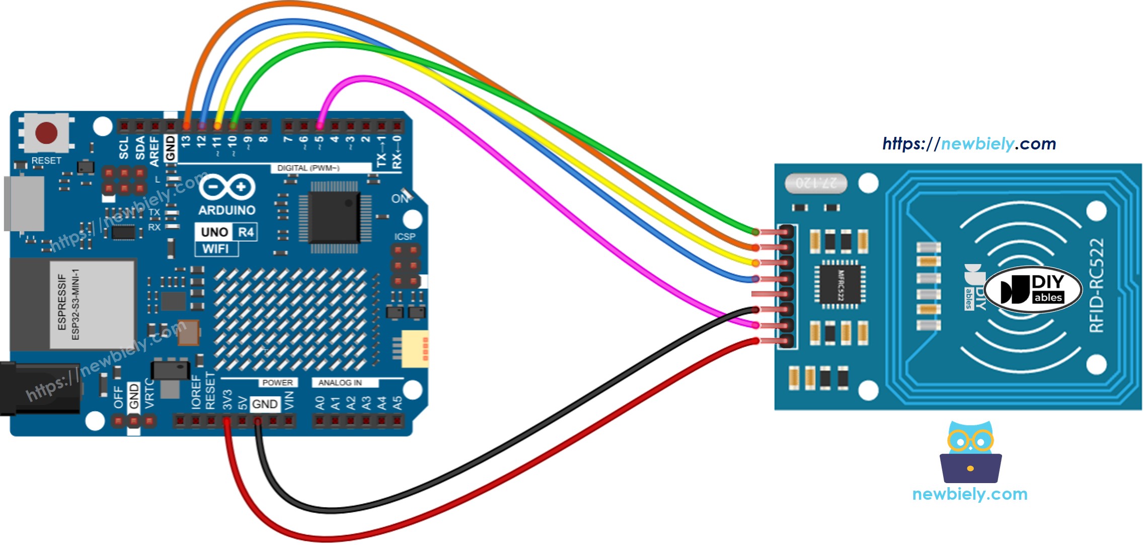 Arduino UNO R4 RFID RC522 Verdrahtungsdiagramm