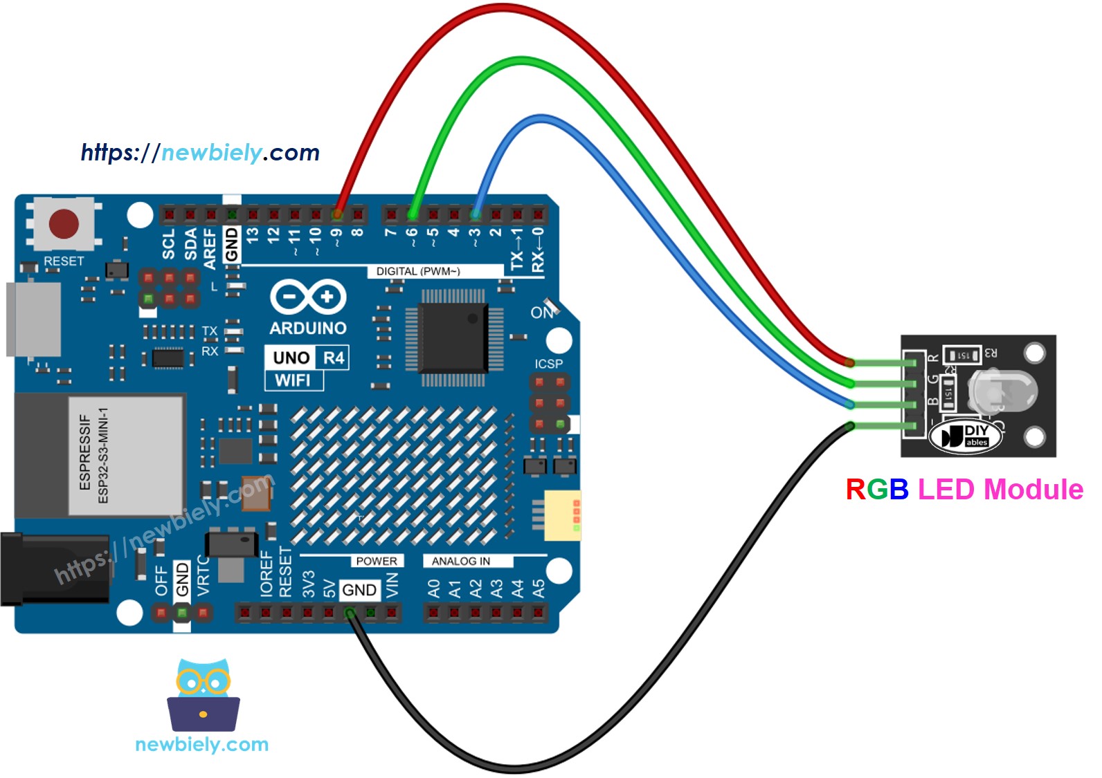 Arduino UNO R4 RGB-LED-Modul-Verdrahtungsdiagramm