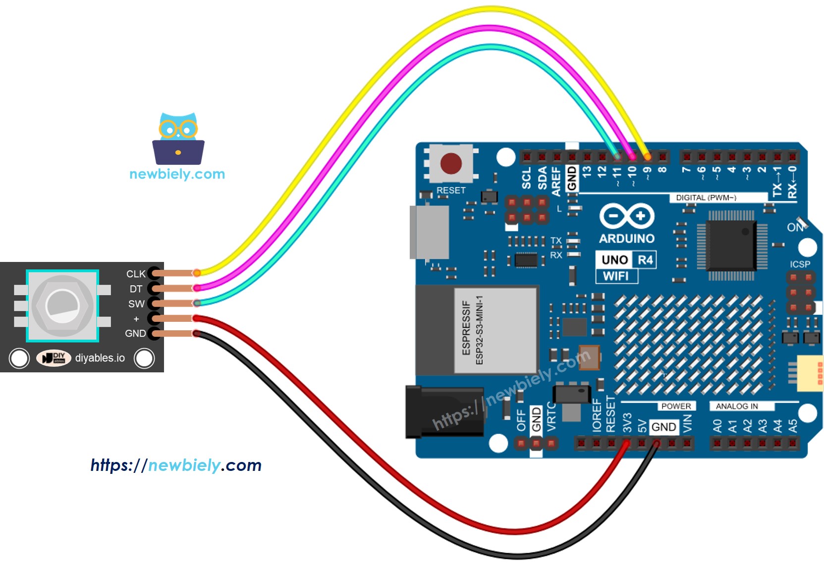 Arduino UNO R4 Drehencoder Verdrahtungsdiagramm