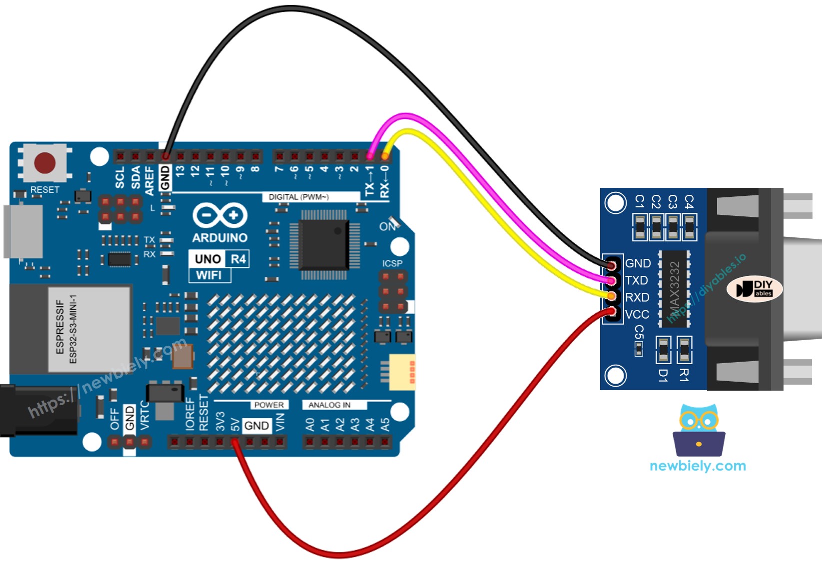 Arduino UNO R4 TTL-zu-RS232 Schaltplan