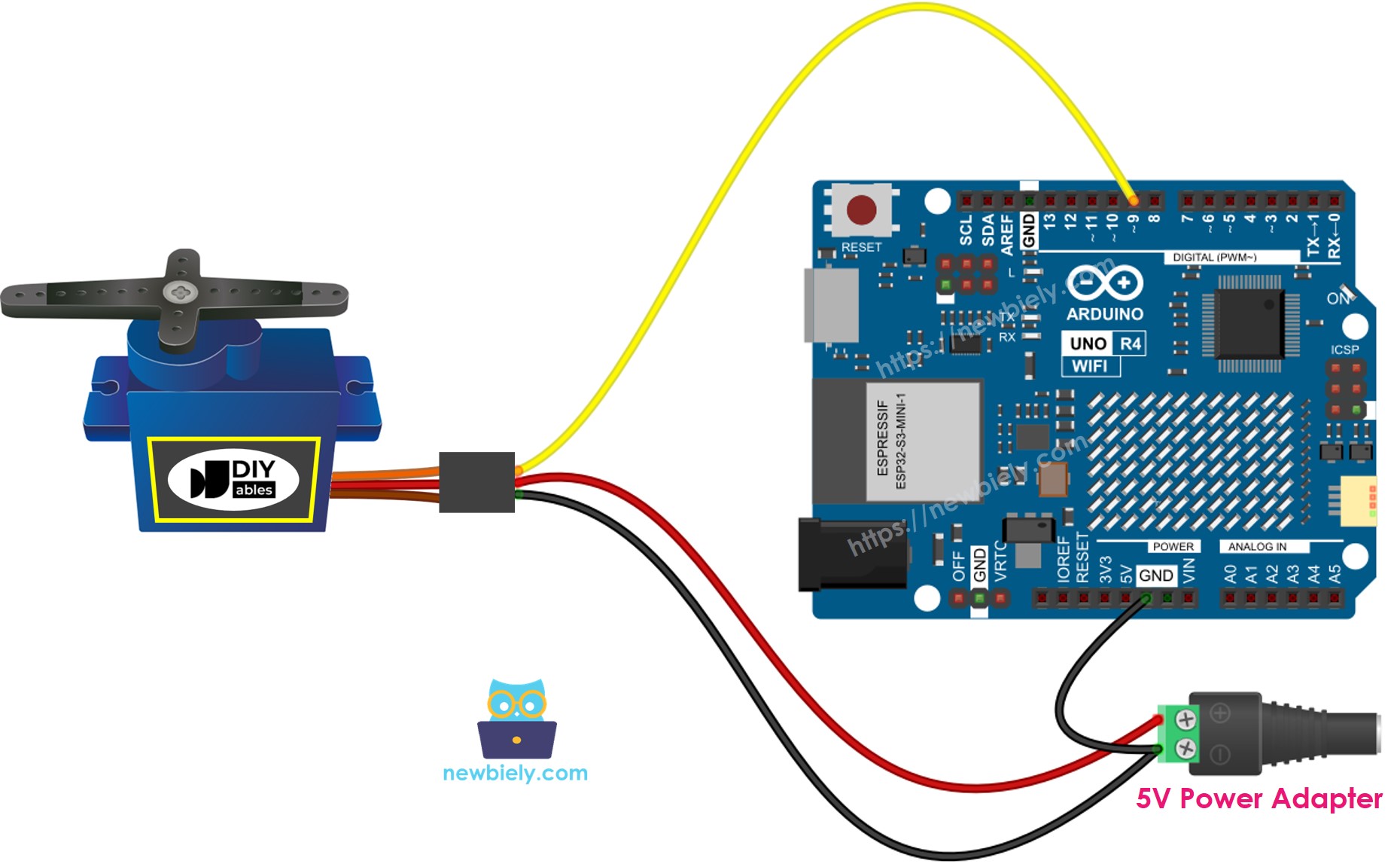 Arduino UNO R4 Servomotor externe Stromversorgung Schaltplan