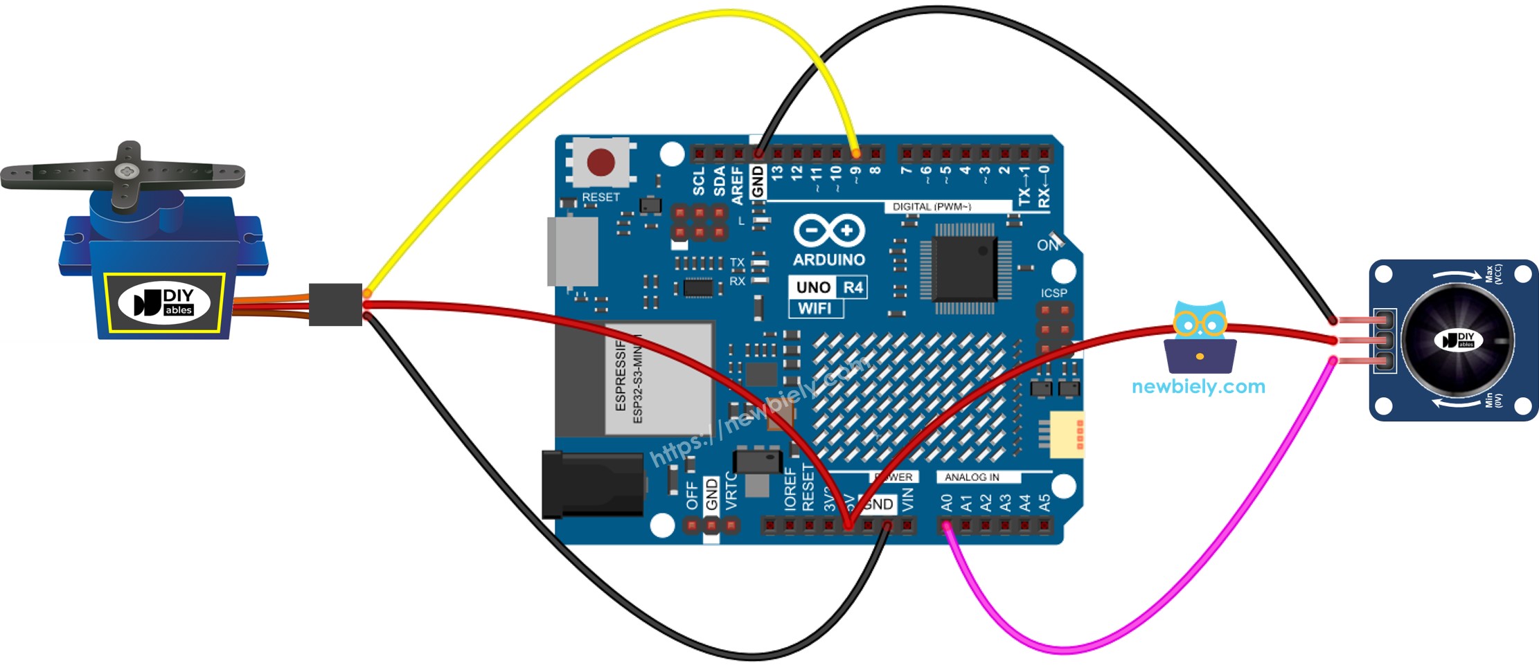 Arduino UNO R4 Servomotor-Potentiometer-Modul Schaltplan