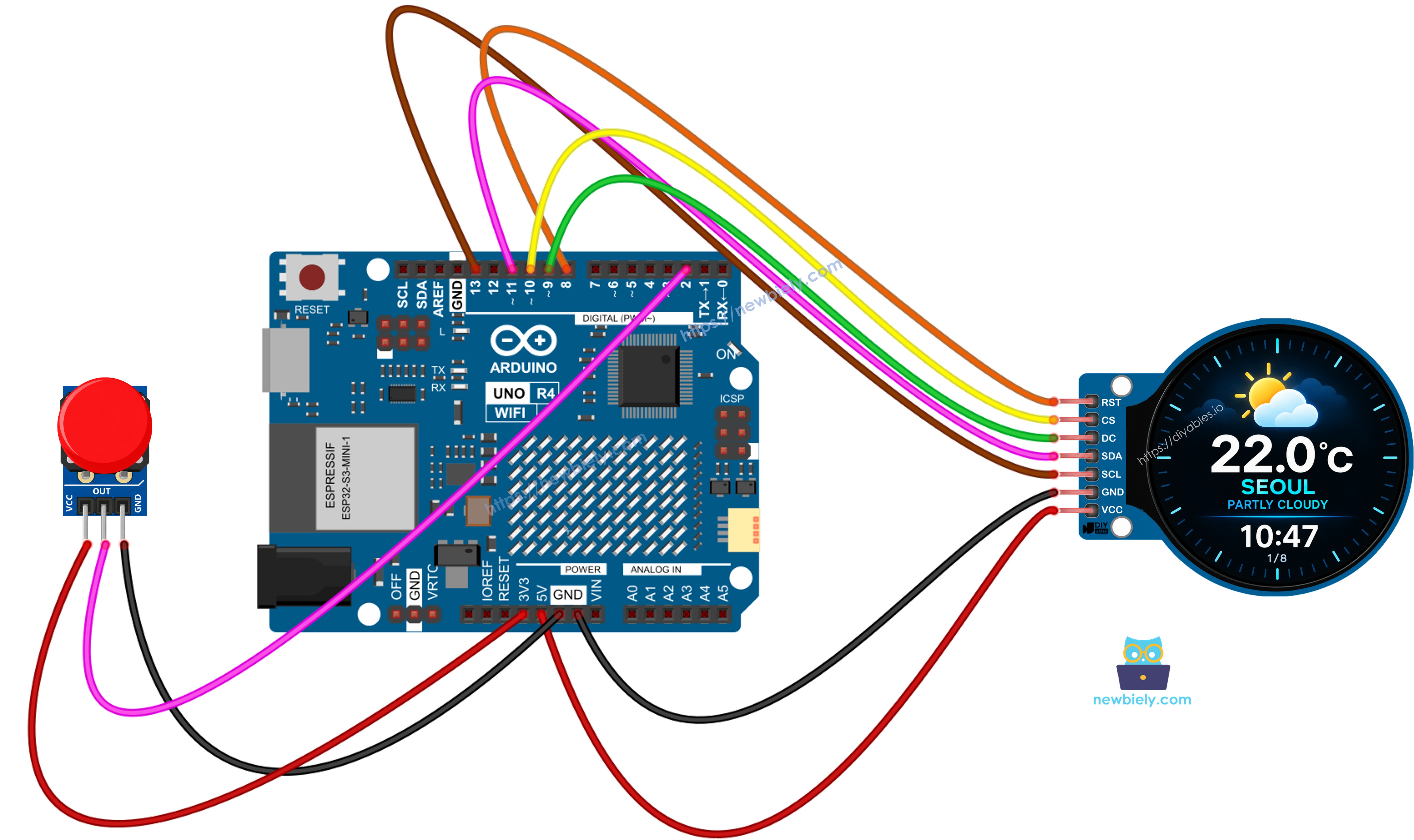 Schaltplan Arduino UNO R4 intelligente Wetterstation mit Tastermodul