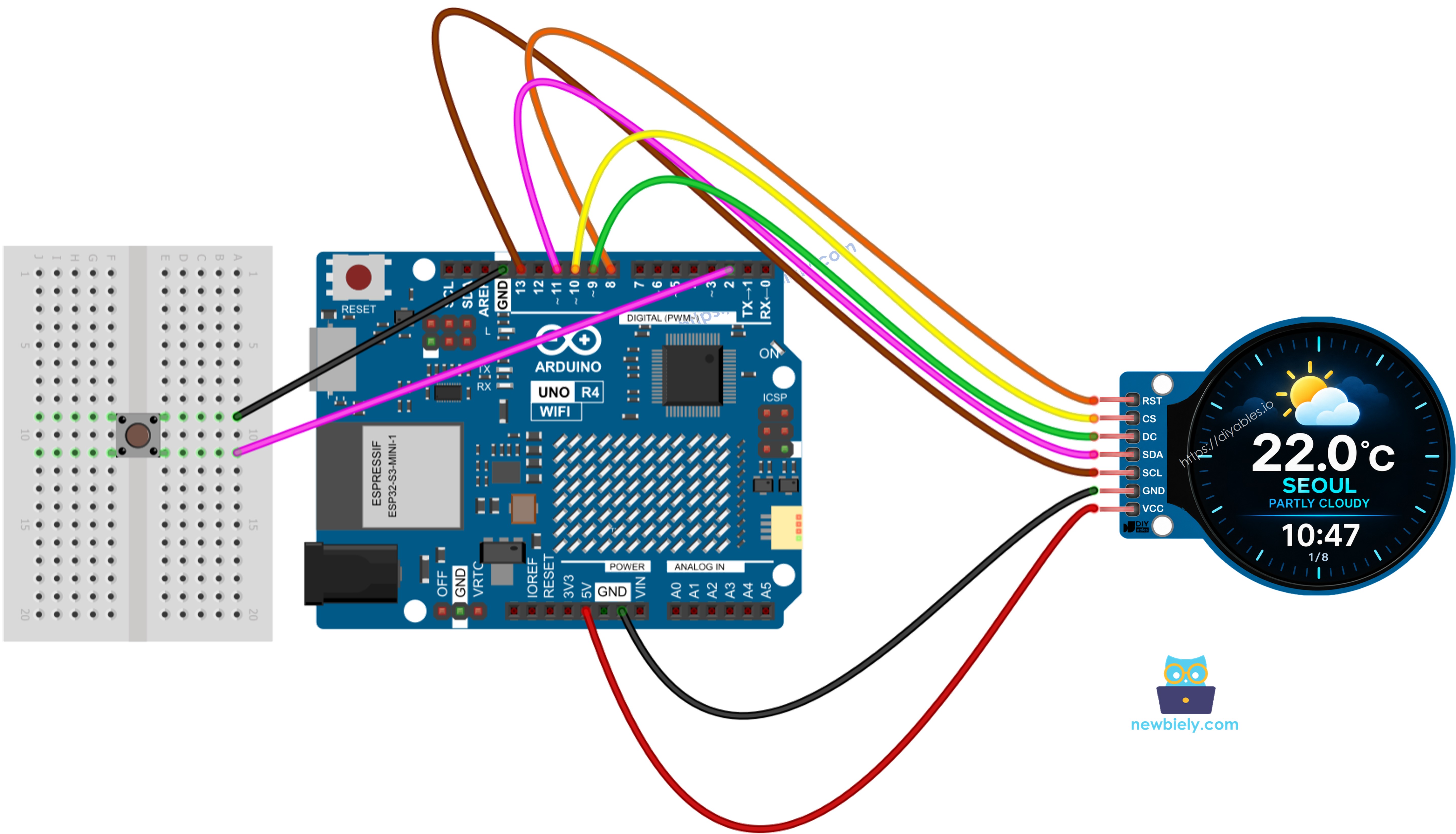 Schaltplan Arduino UNO R4 intelligente Wetterstation mit Taster