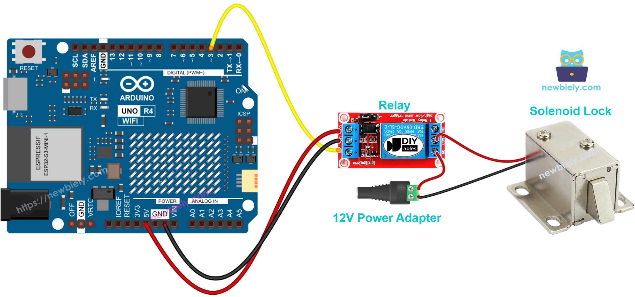 Arduino UNO R4 Solenoidschloss Schaltplan