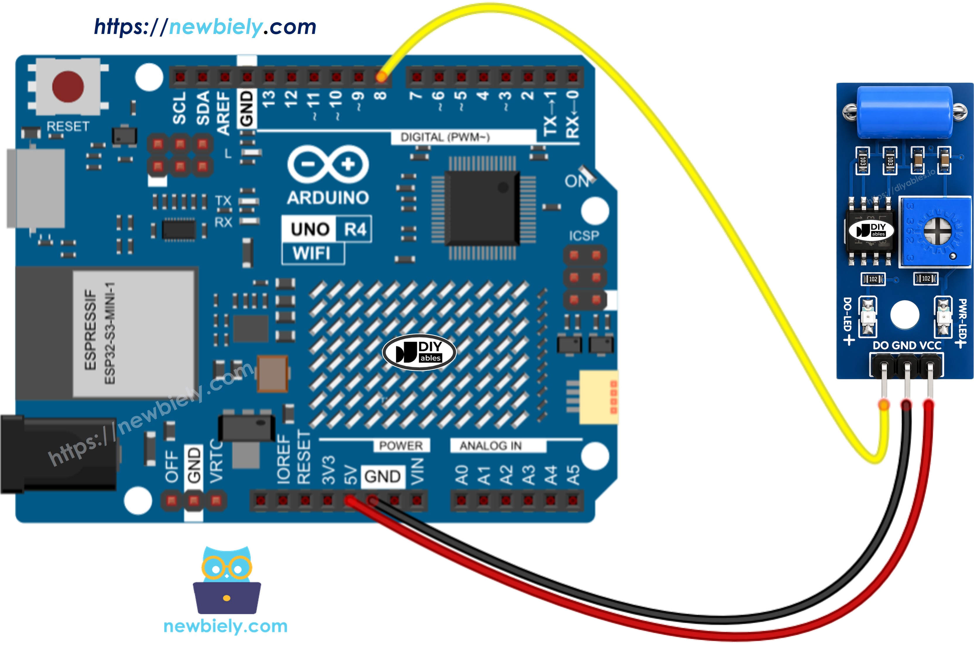 Schaltplan Arduino UNO R4 SW-420-Vibrationssensor