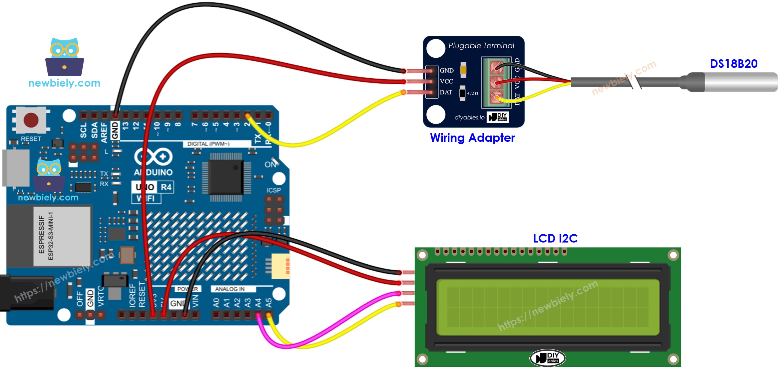Arduino UNO R4 Temperatursensor LCD-Verdrahtungsschema