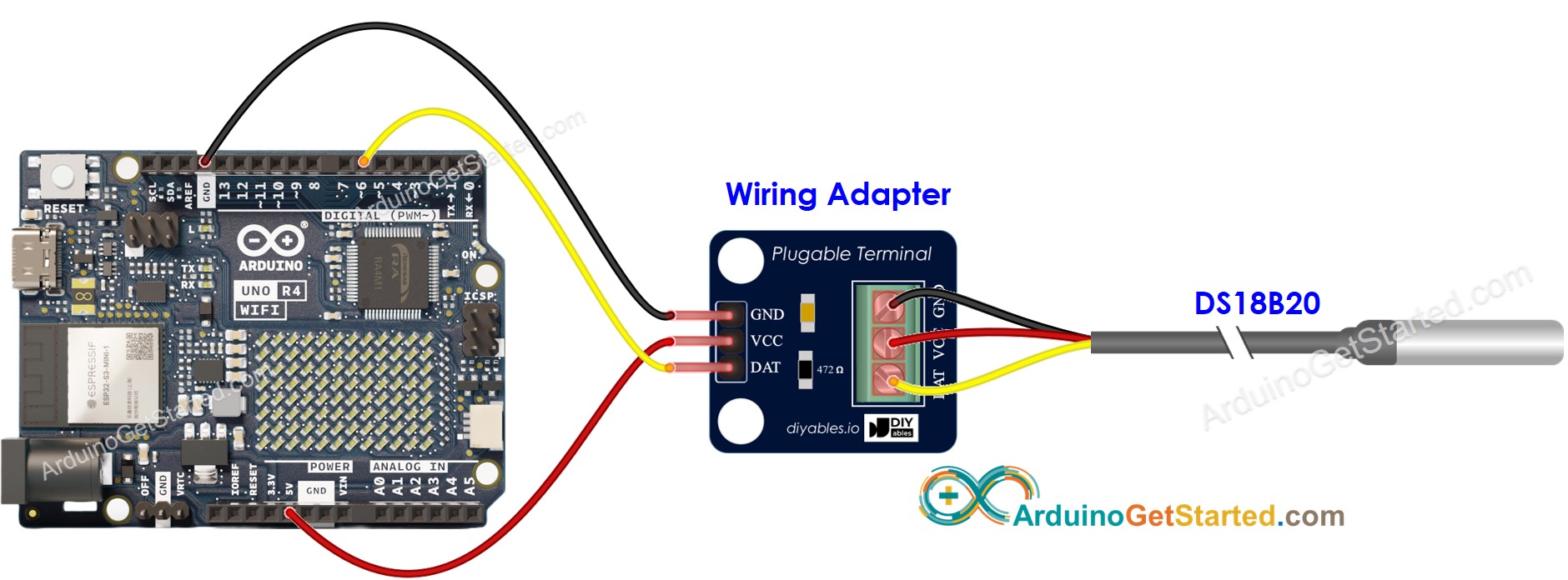 Arduino UNO R4 Temperatursensor-Verdrahtungsdiagramm