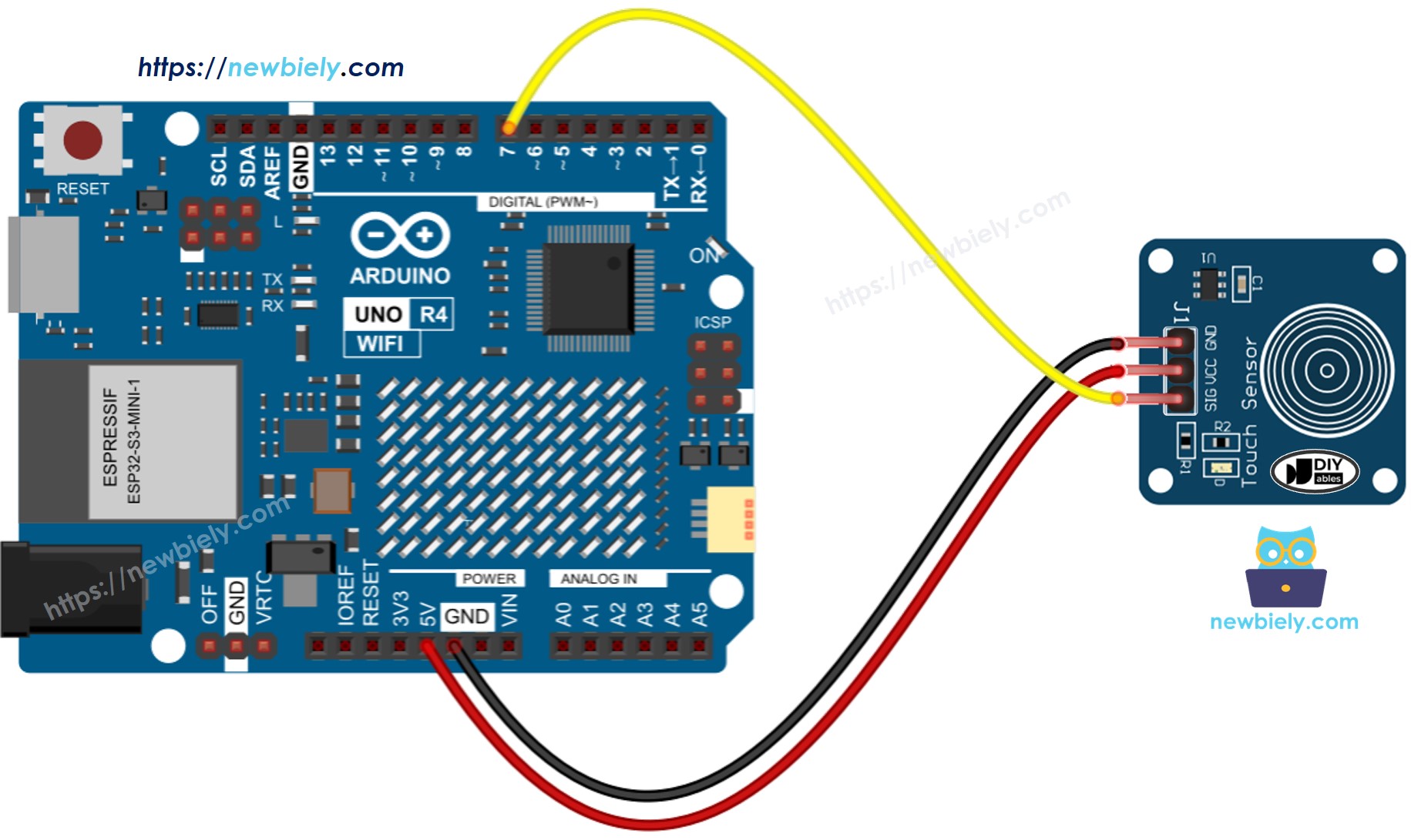 Arduino UNO R4 Touch-Sensor-Verkabelungsdiagramm