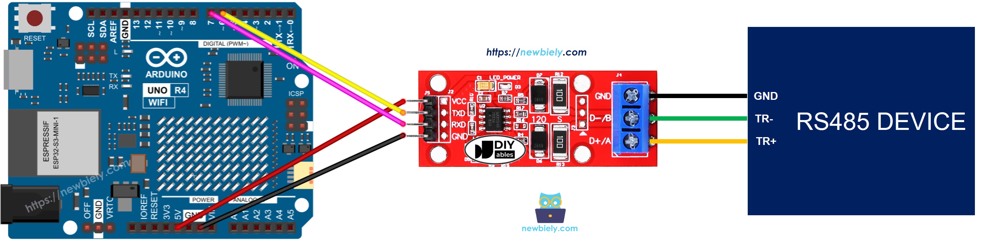 Arduino UNO R4 RS-485-zu-TTL Verdrahtungsdiagramm