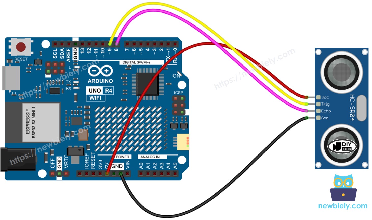 Arduino UNO R4 Ultraschallsensor-Schaltplan