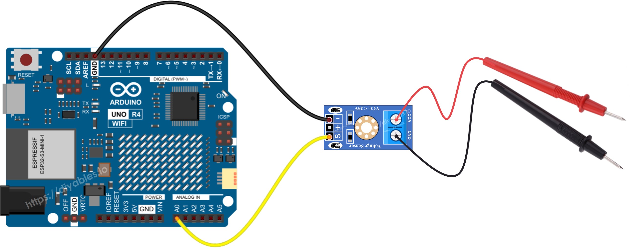 Arduino UNO R4 Spannungssensor-Schaltplan