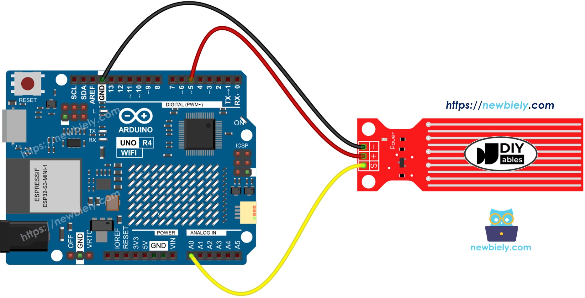 Arduino UNO R4 Wassersensor Verdrahtungsdiagramm