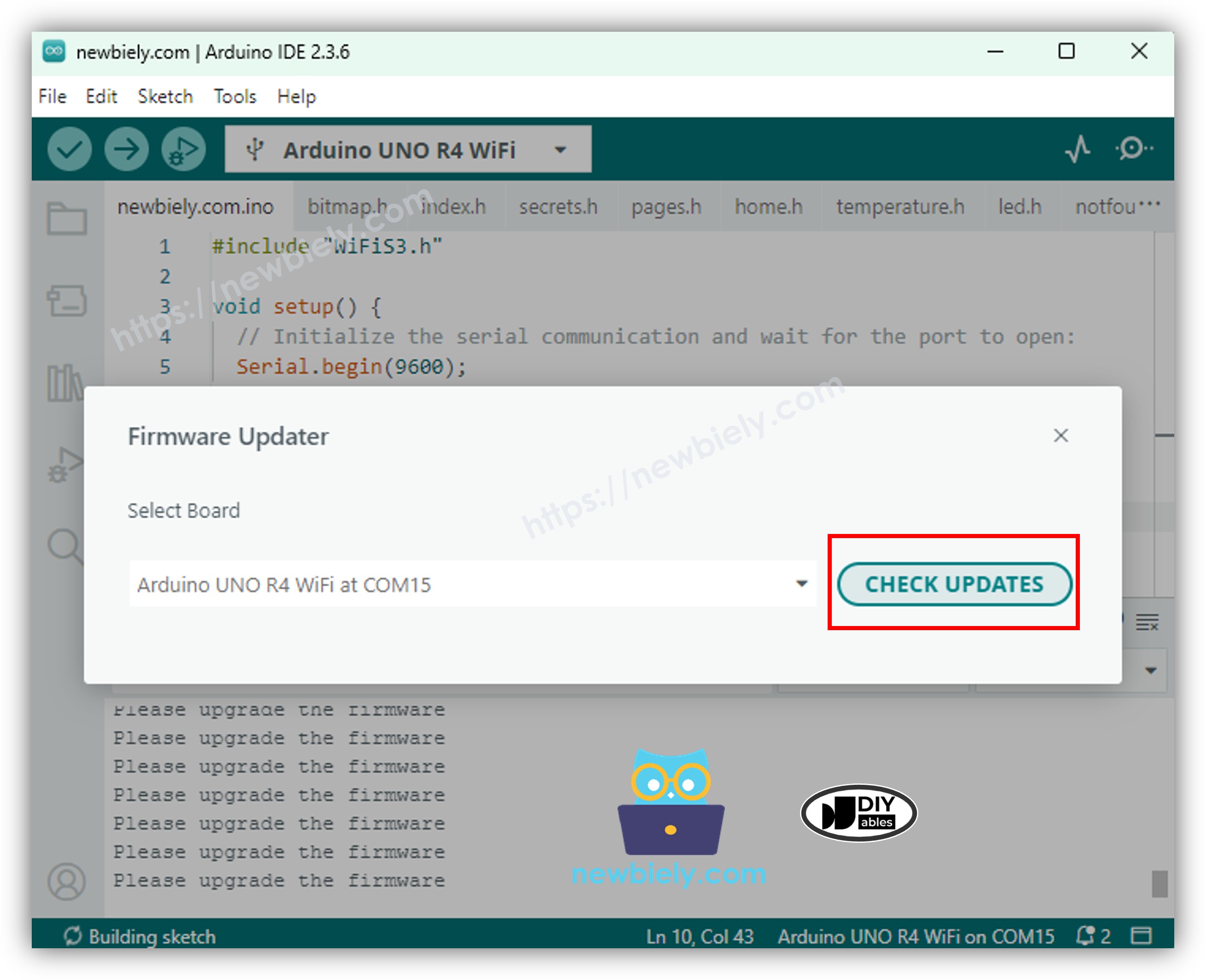 Arduino Uno R4 WiFi check Update Firmware