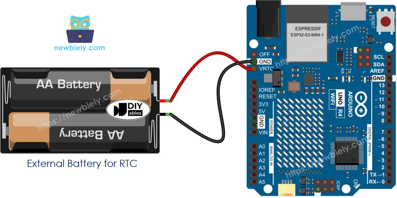 Arduino UNO R4 WiFi RTC-Backupbatterie Schaltplan