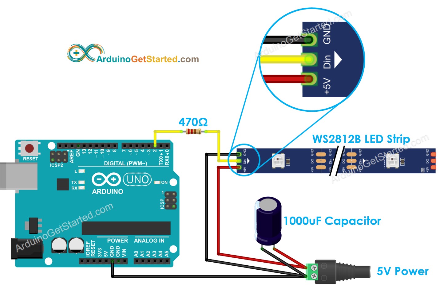 Arduino WS2812B RGB-LED-Streifen Verdrahtungsdiagramm