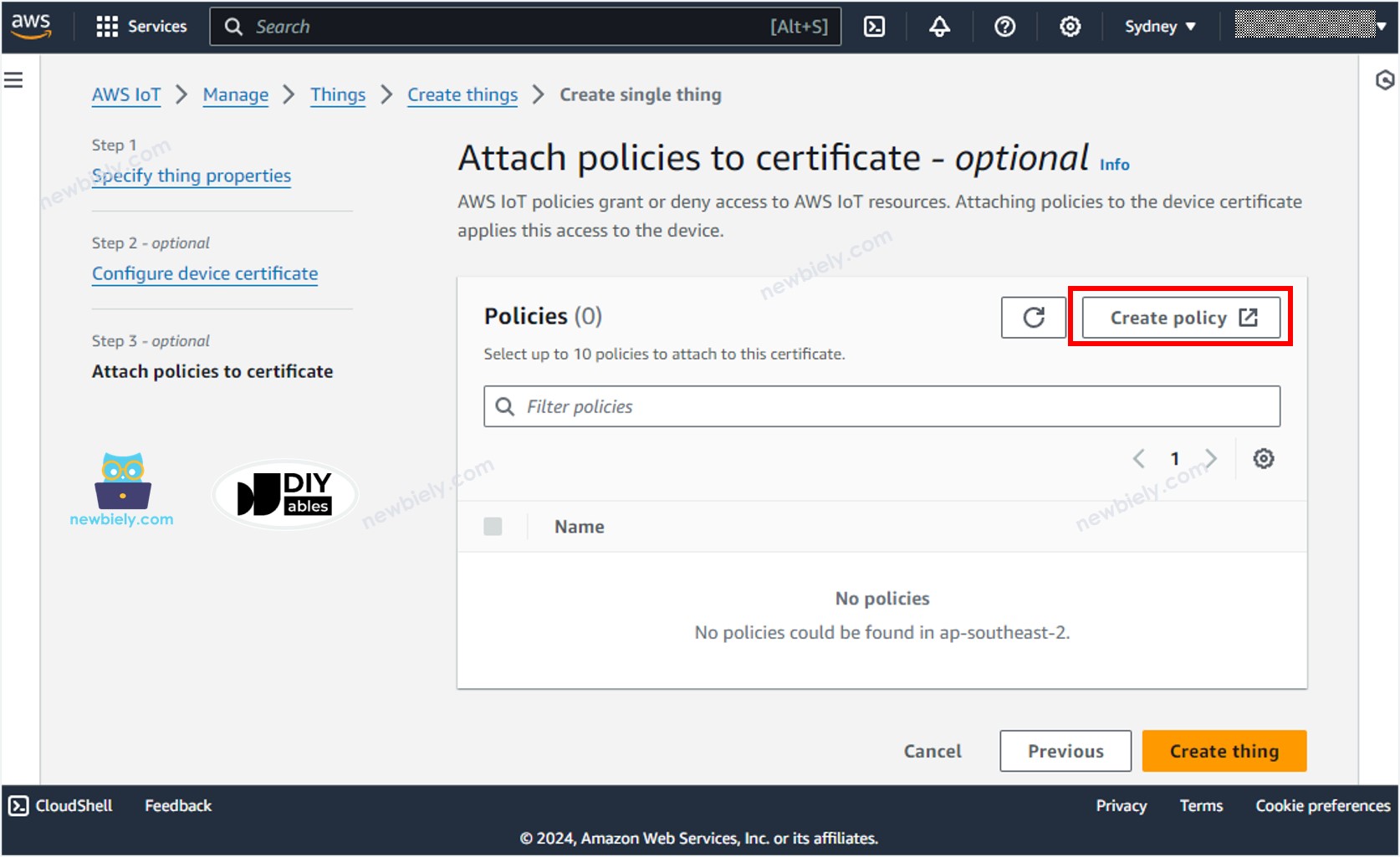 AWS IoT Core Richtlinie erstellen