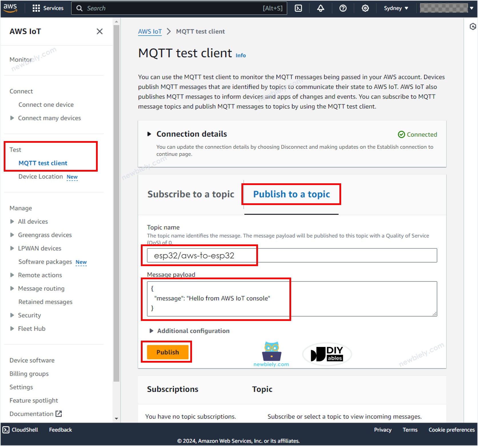 AWS IoT MQTT-Test-Client ESP32