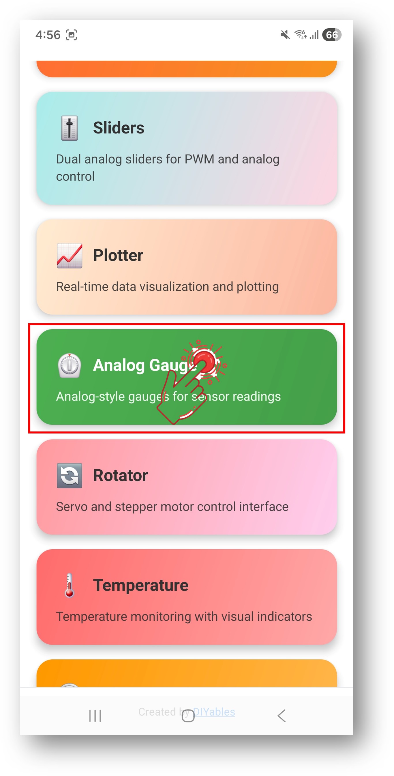 DIYables Bluetooth App - Startbildschirm mit Analog Gauge App