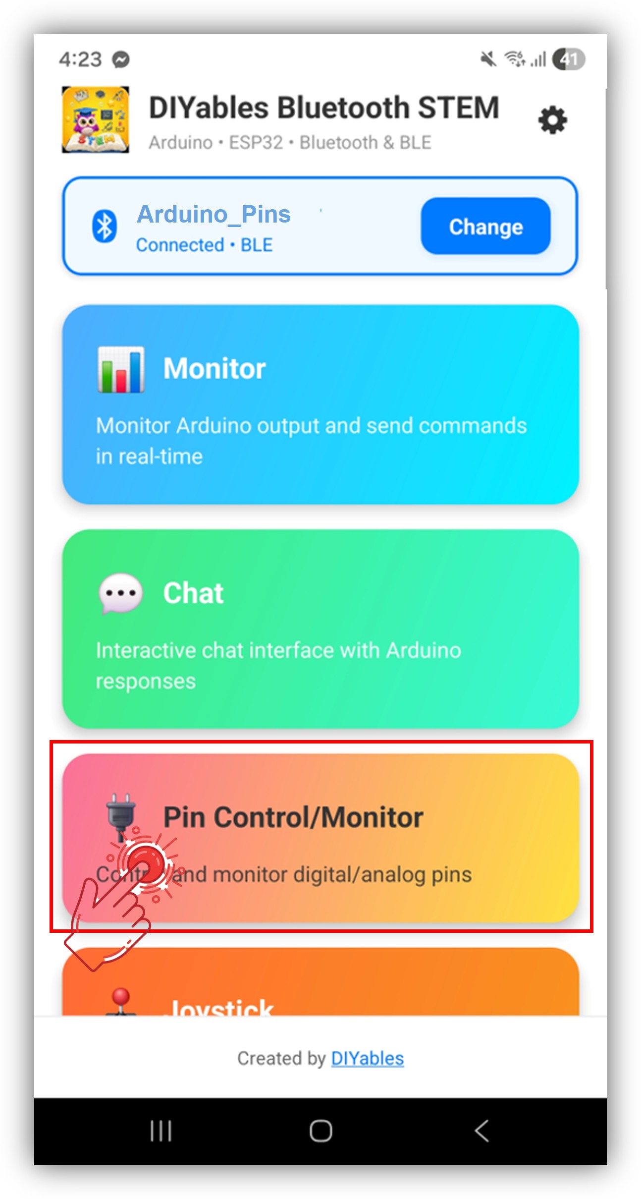DIYables Bluetooth App - Startbildschirm mit Digital Pins App