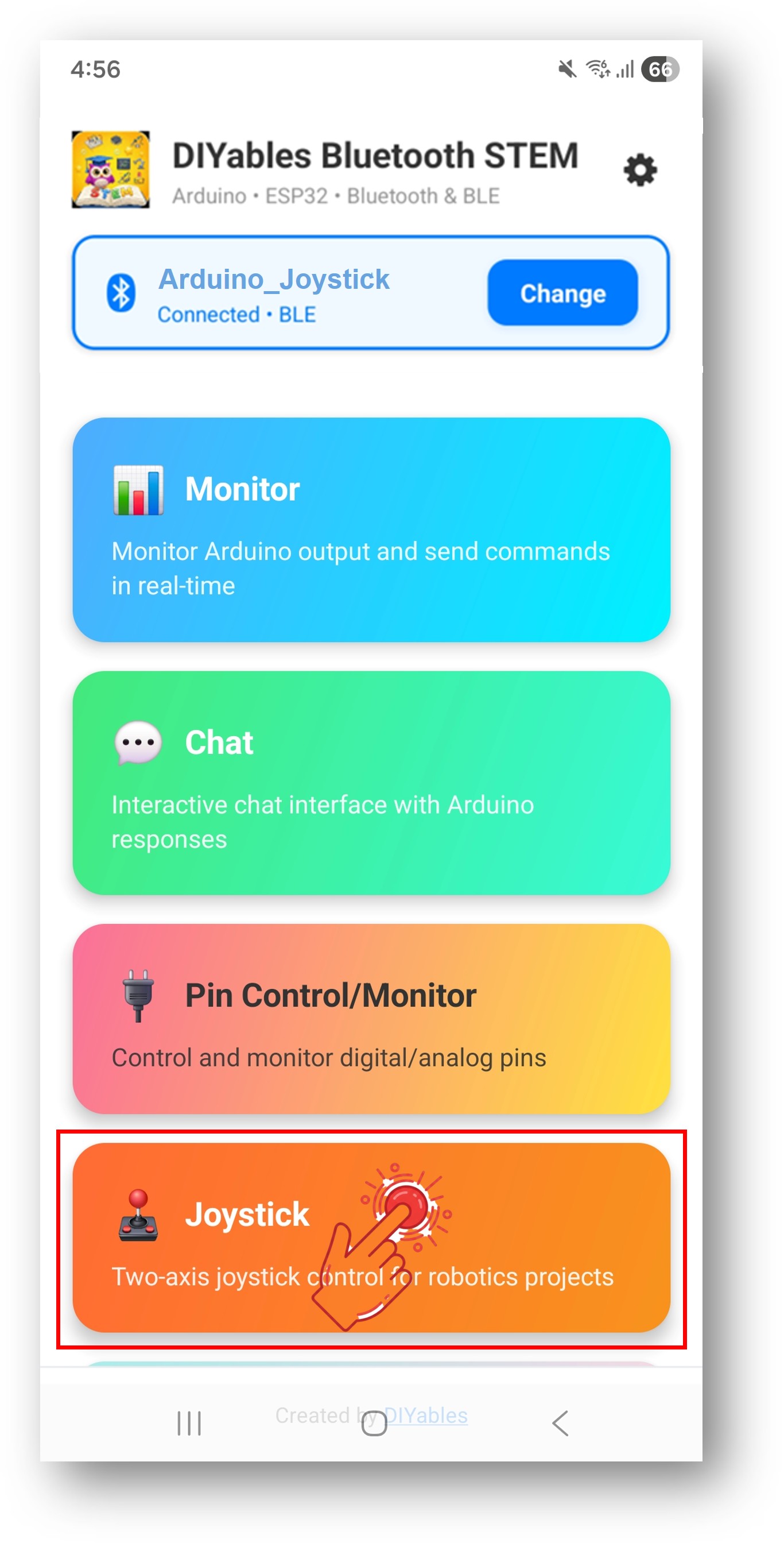 DIYables Bluetooth App - Startbildschirm mit Joystick App