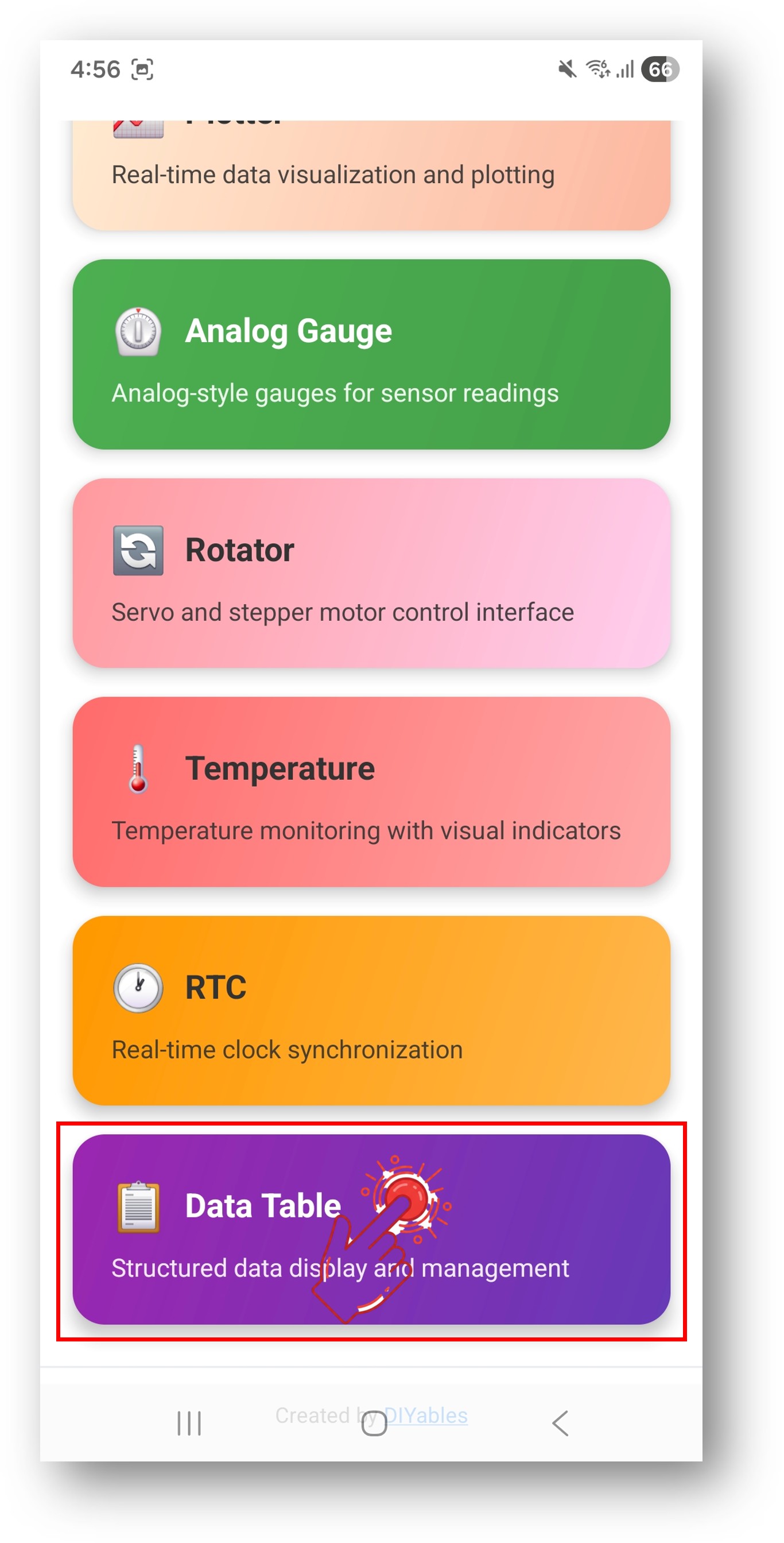 DIYables Bluetooth App - Startbildschirm mit Table App