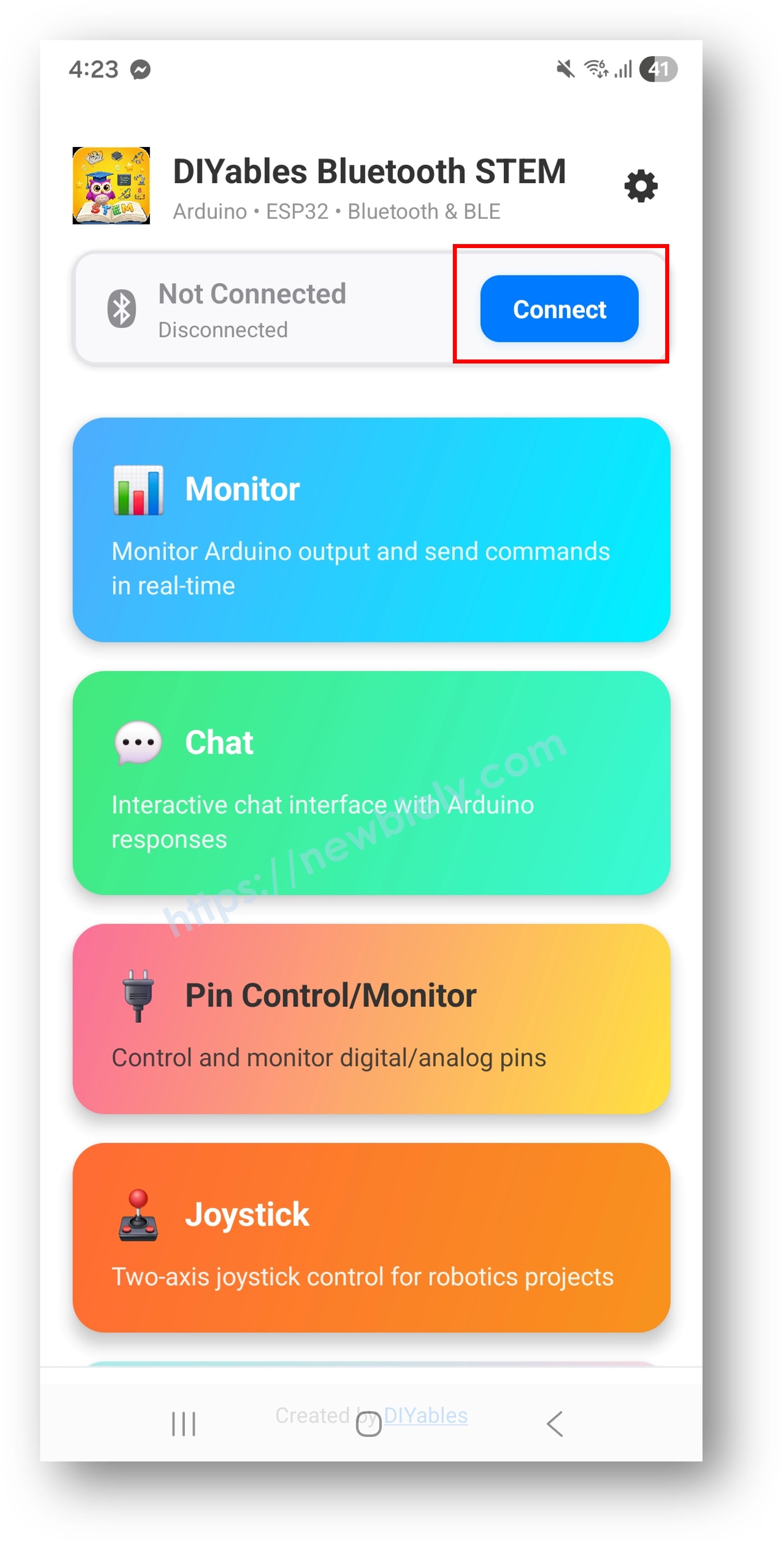 DIYables Bluetooth App - Startbildschirm mit Scan Button