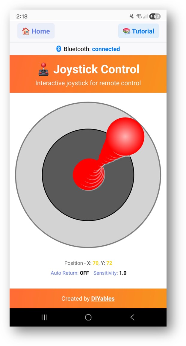 DIYables Bluetooth App - Joystick Bildschirm