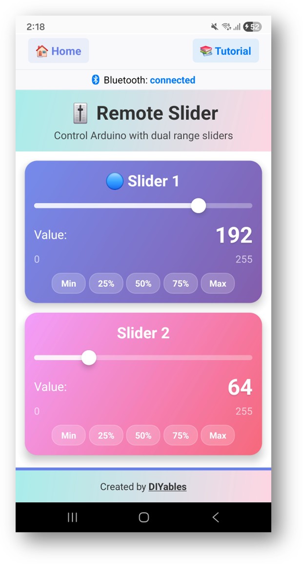 DIYables Bluetooth App - Slider Screen