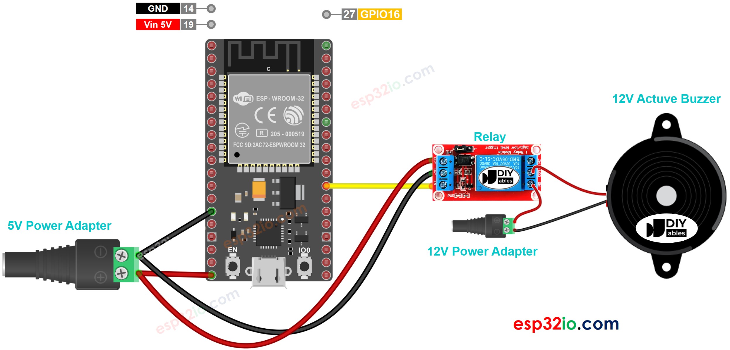 ESP32 12-V Aktiver Summer Verdrahtungsdiagramm