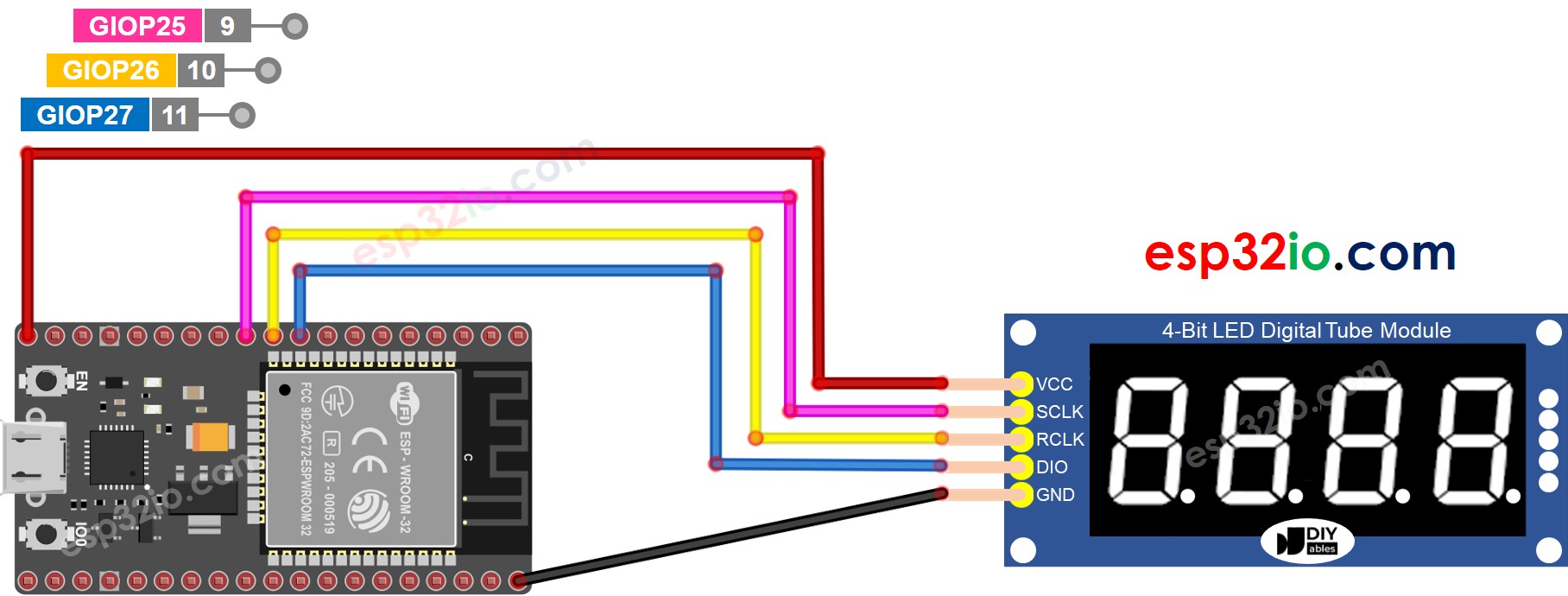 ESP32 74HC595 Modul Verdrahtungsdiagramm