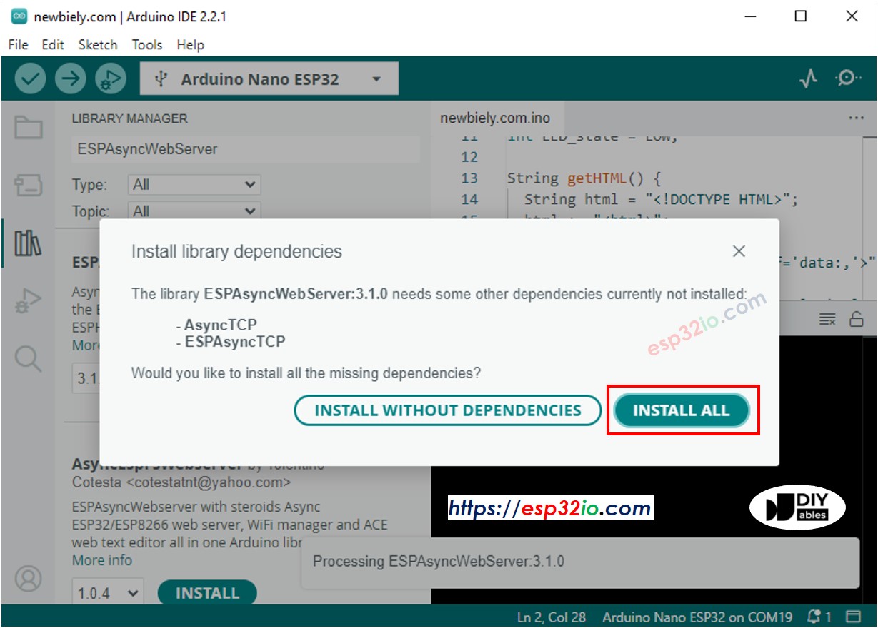 ESP32 ESPAsyncWebServer Abhängigkeitsbibliothek