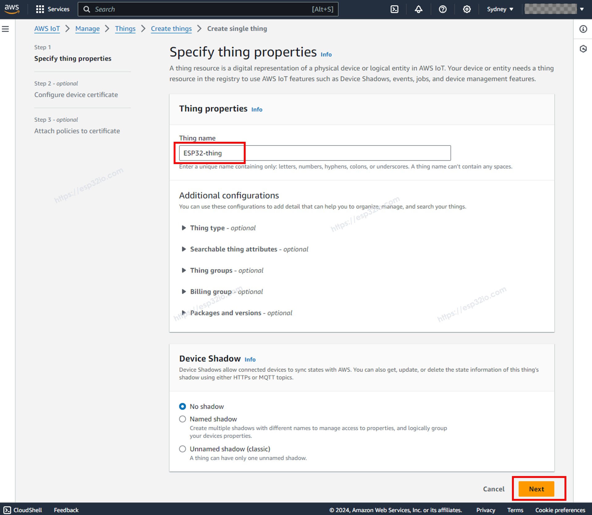 AWS IoT Core-Gerätename