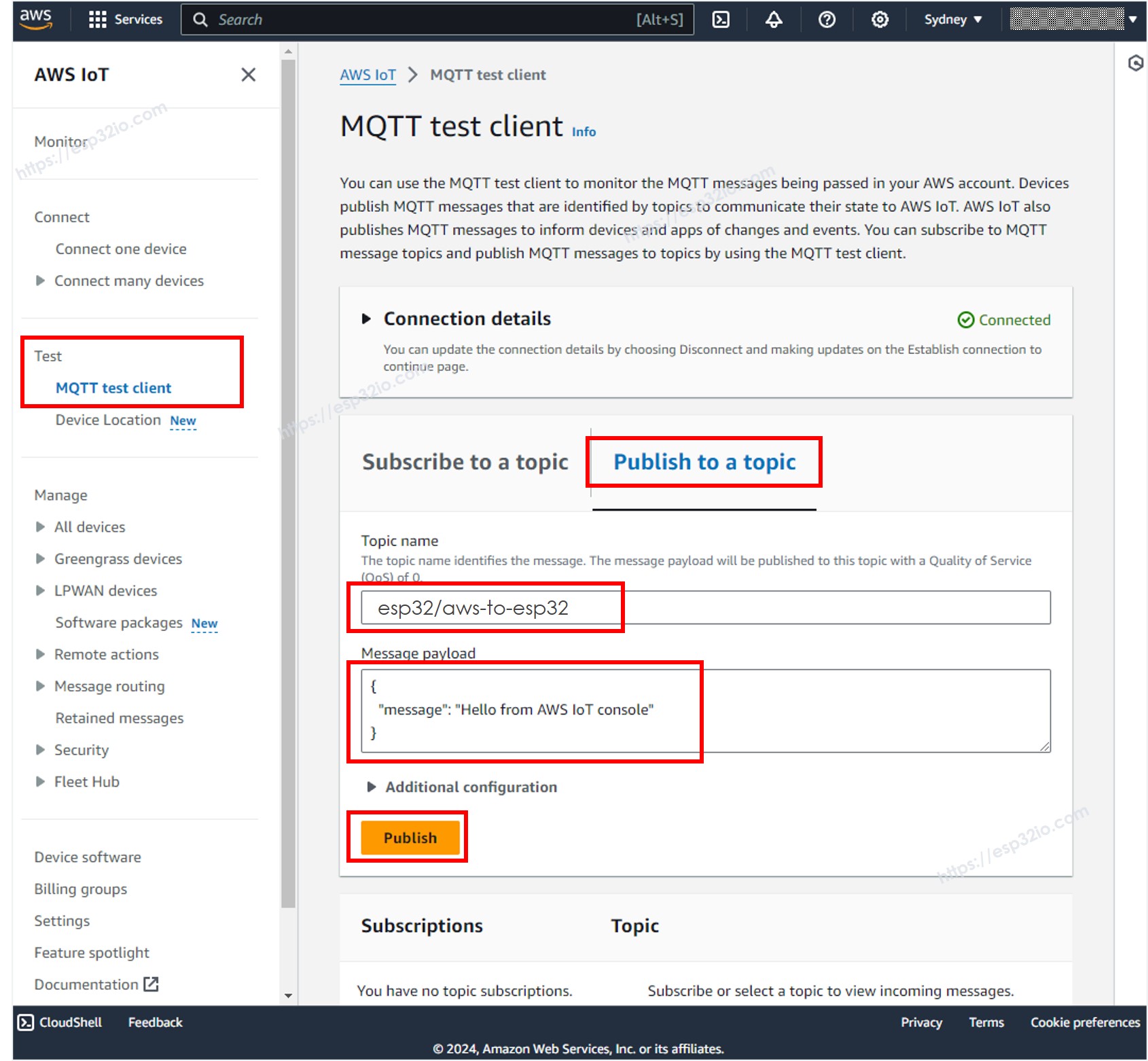 AWS IoT MQTT-Test-Client ESP32